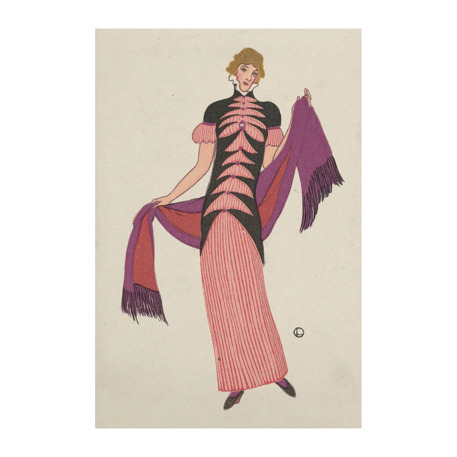 Art Deco Fashion Woman Pink Stripe Wall Art