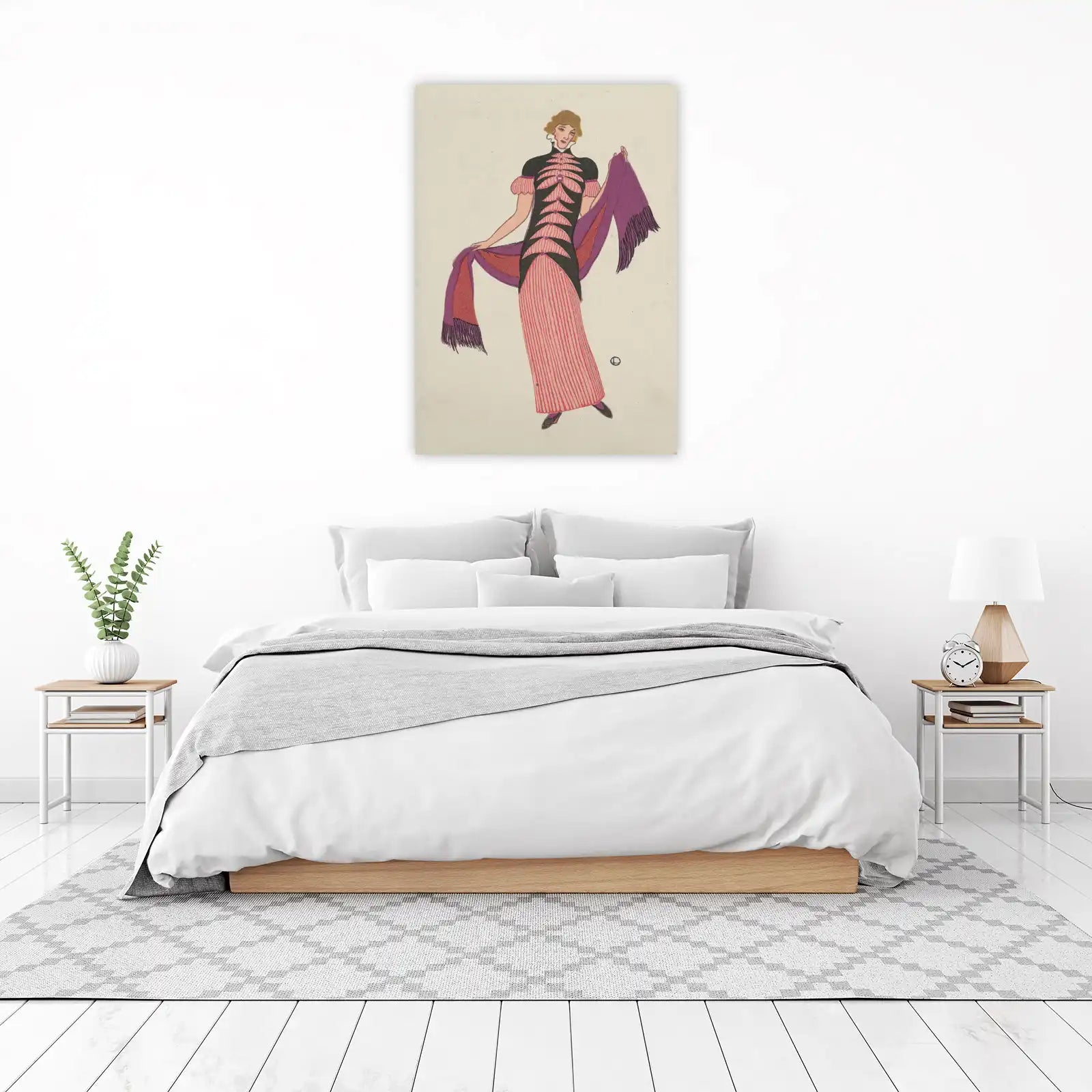 Art Deco Fashion Woman Pink Stripe Wall Art