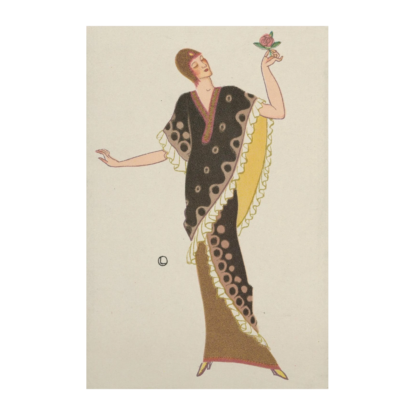 Vintage Fashion Woman Holding Rose Wall Art