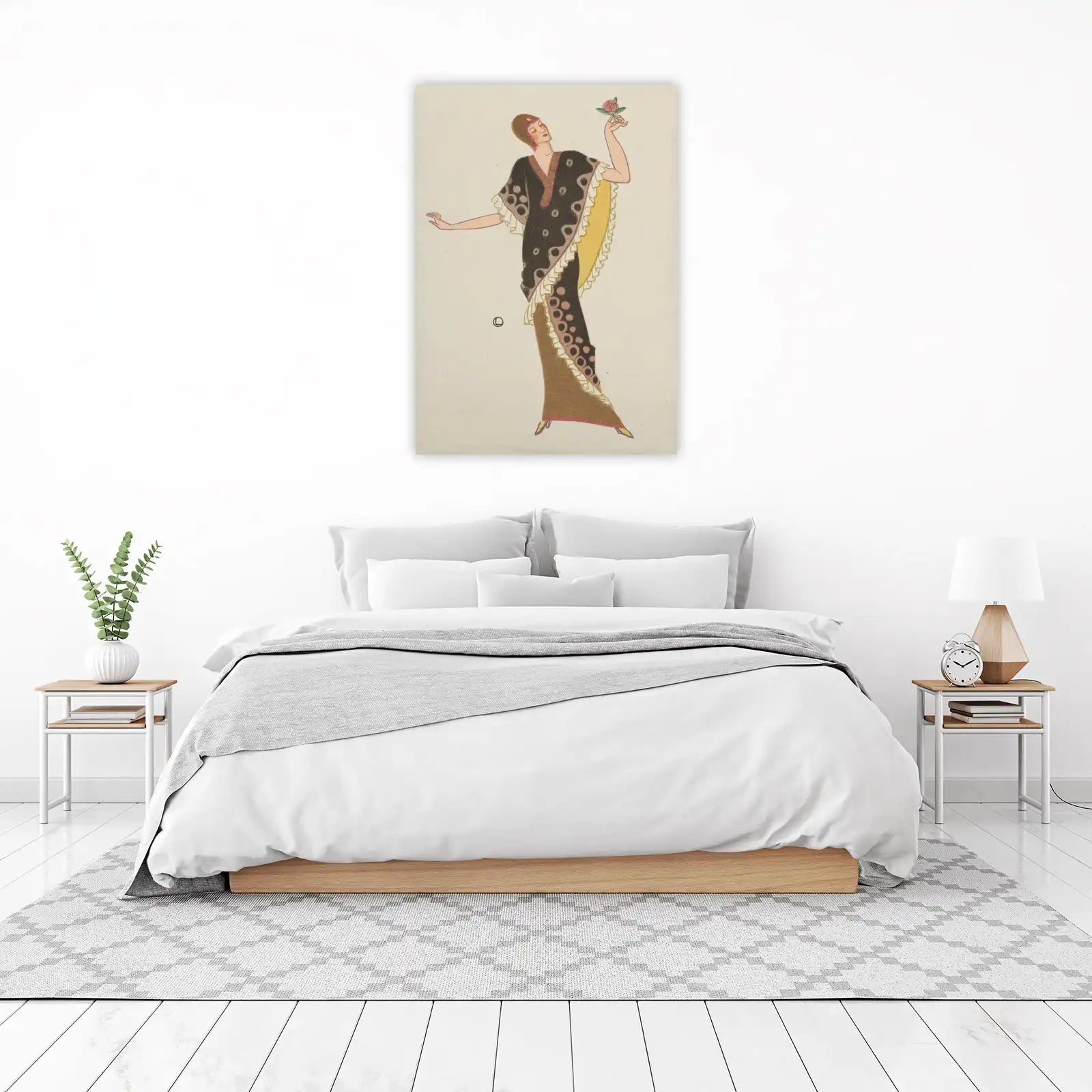 Vintage Fashion Woman Holding Rose Wall Art
