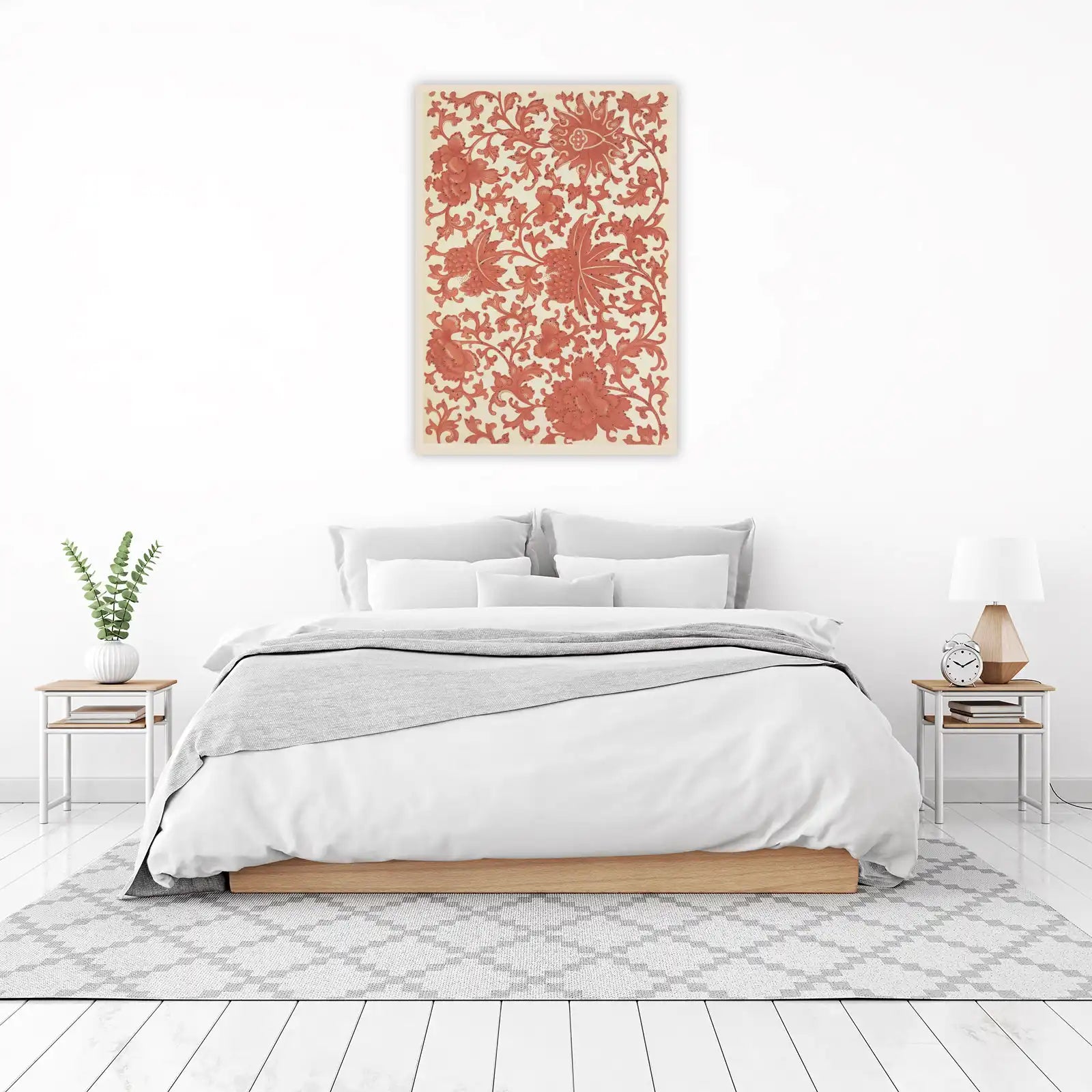 Antique Coral Floral Scroll Wall Art