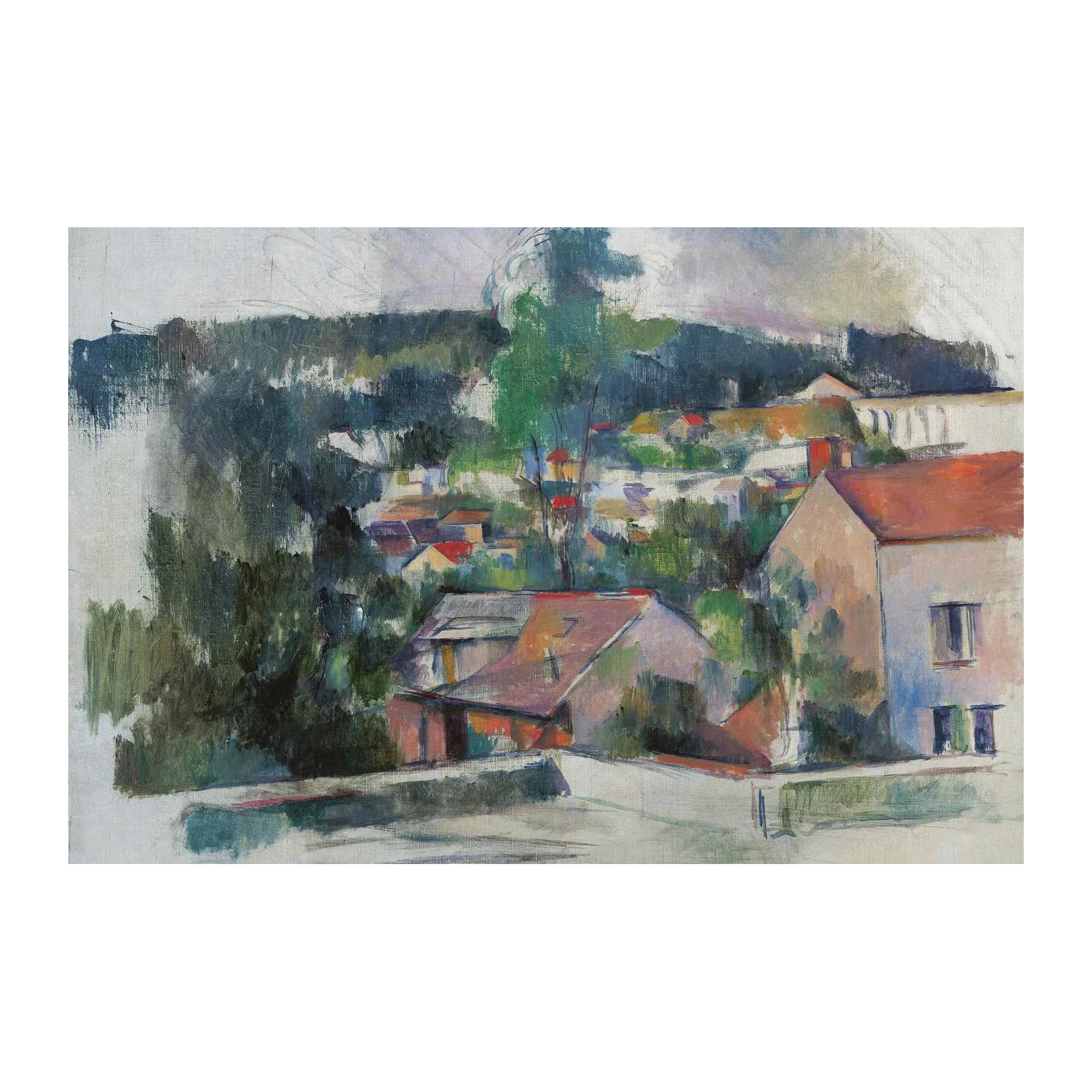 Serene Hillside Village Landscape Wall Art