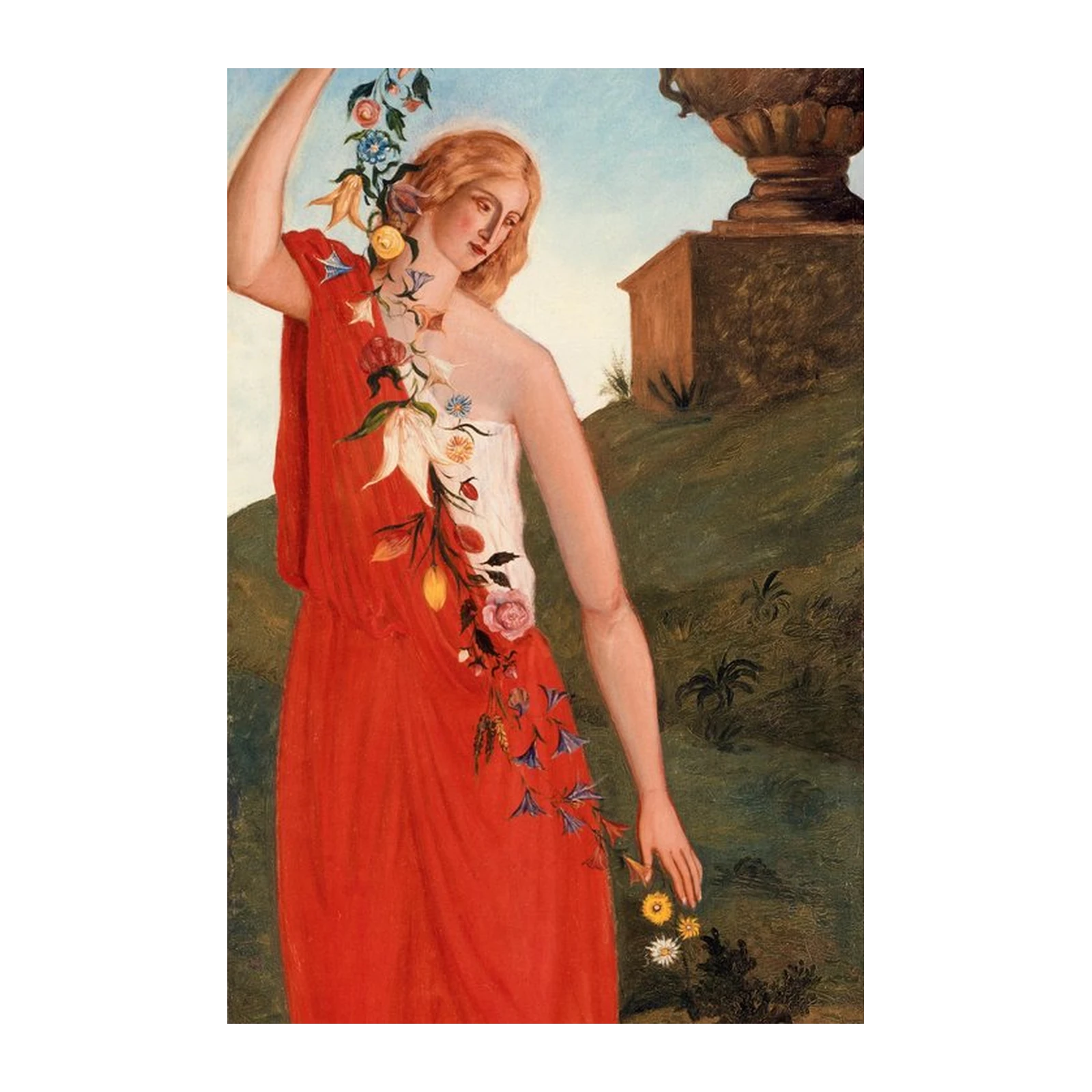 Victorian Floral Goddess Red Gown Wall Art