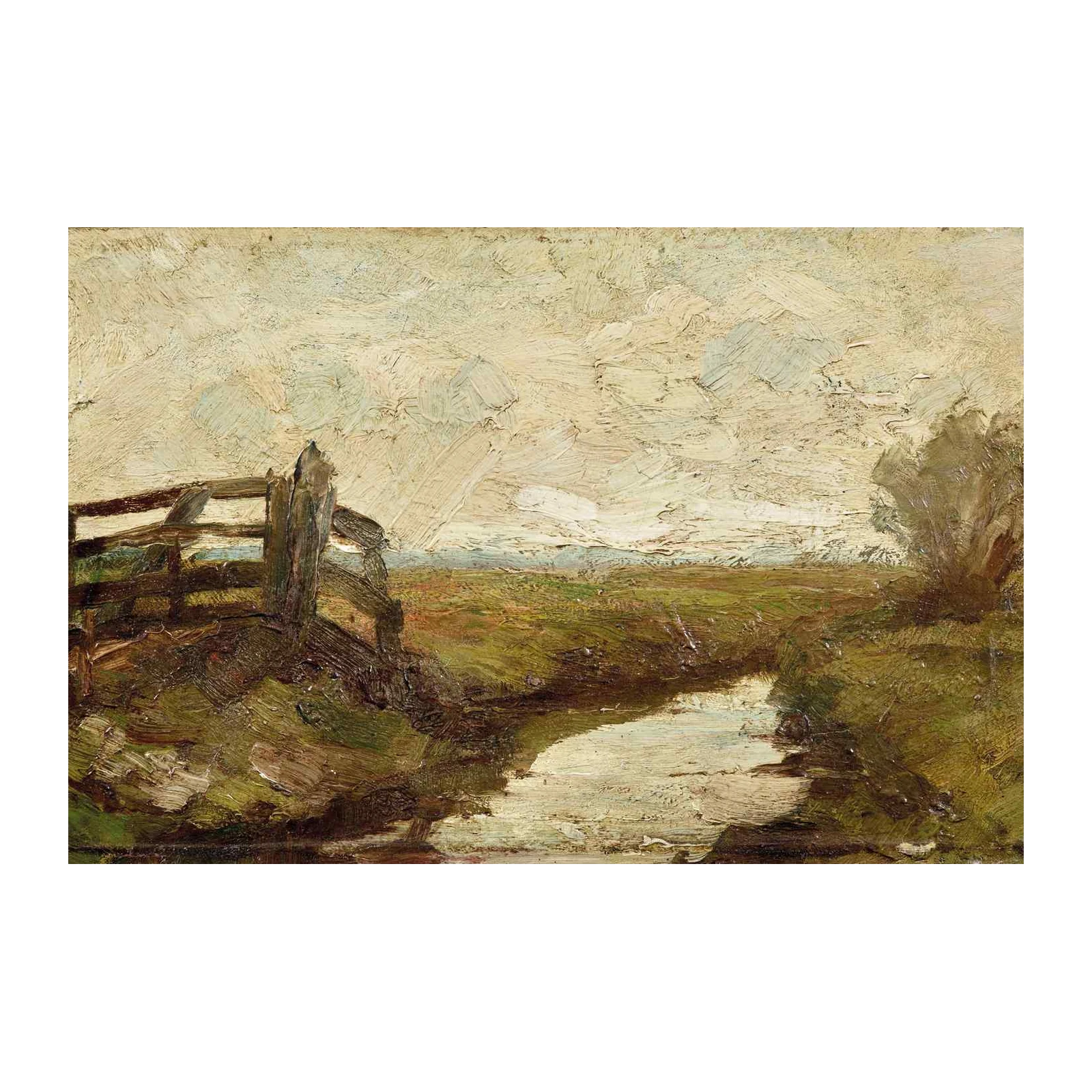Rustic Fence Landscape Oil Painting Wall Art