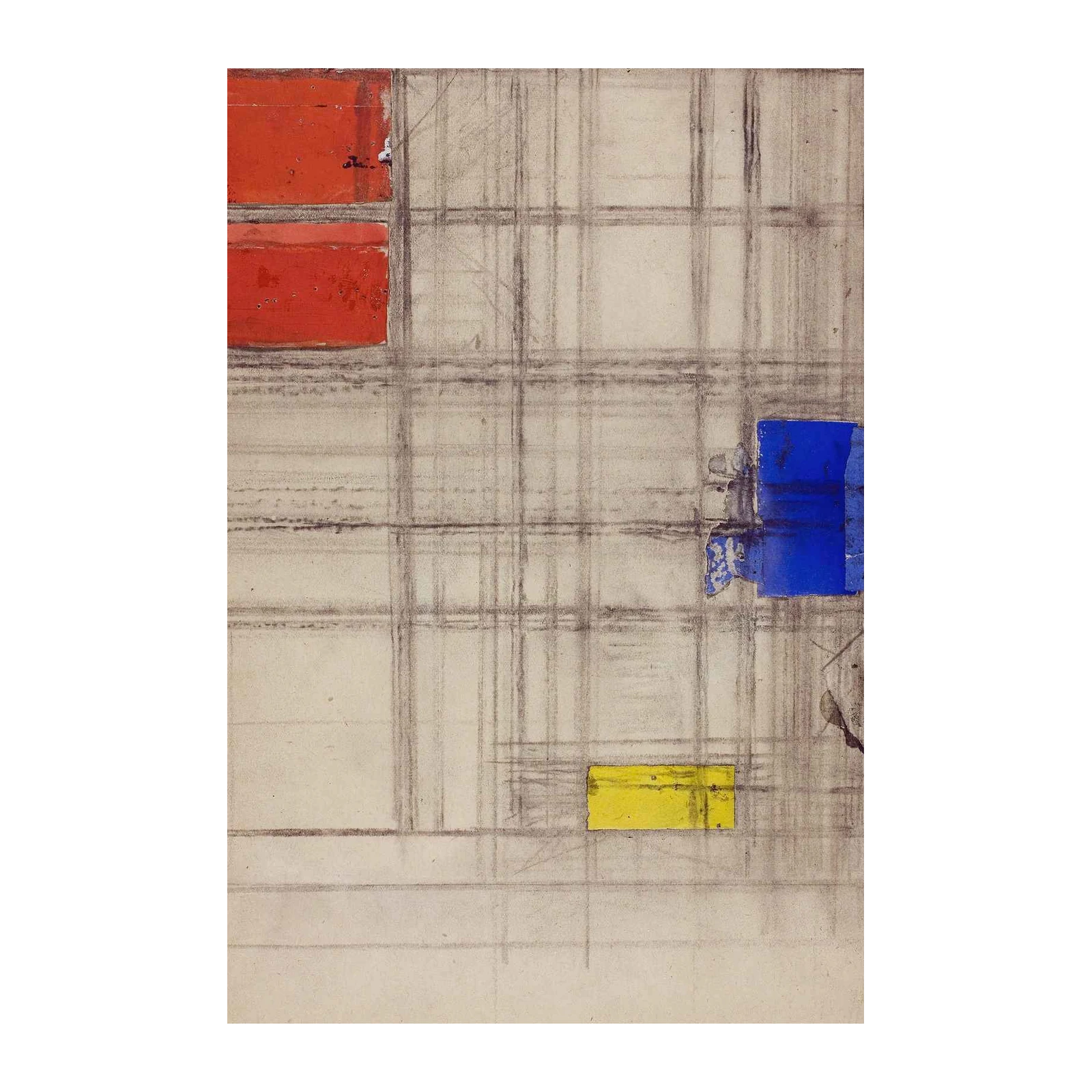 Abstract Grid Red Blue Yellow Wall Art