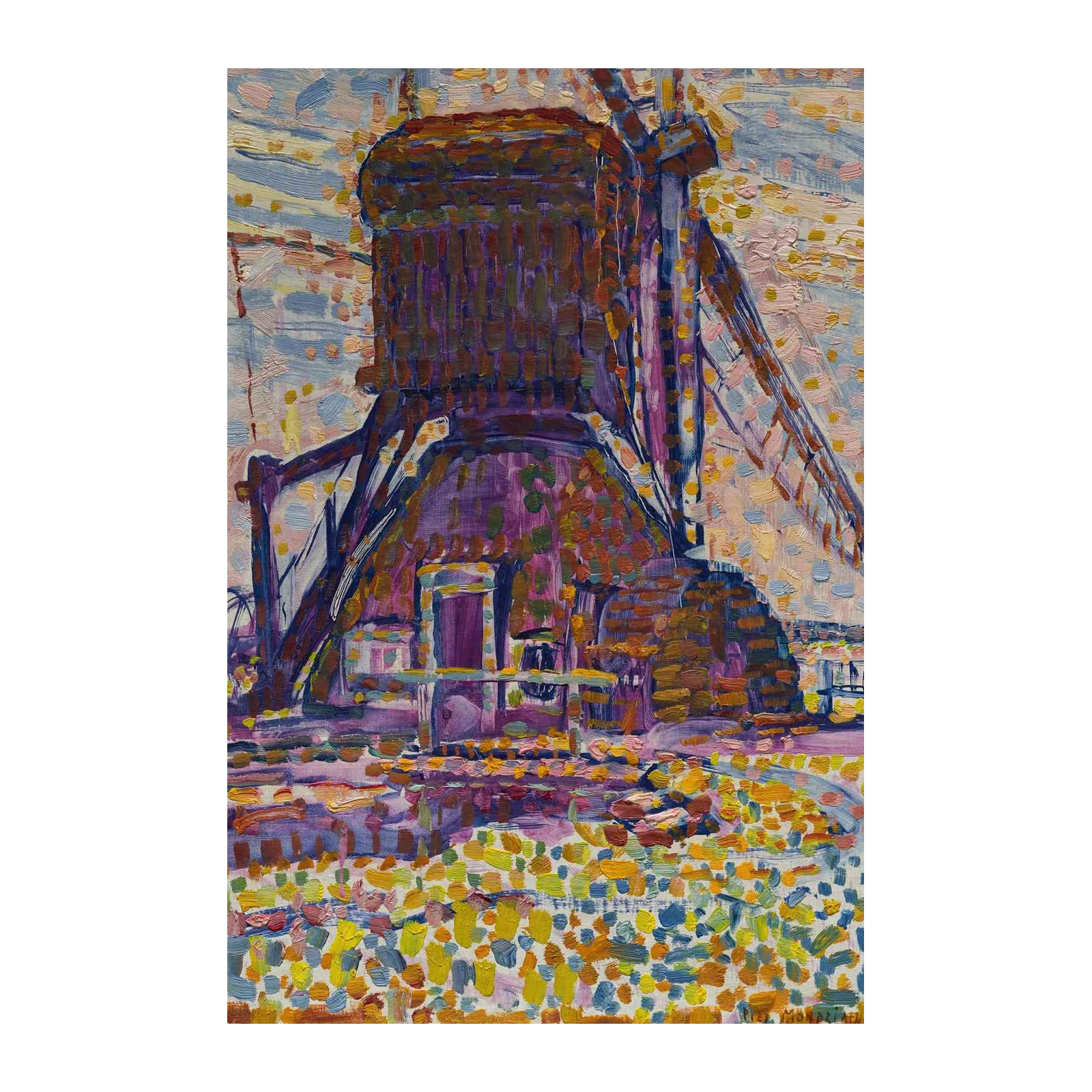 Vibrant Windmill Field Wall Art - Impressionist Art