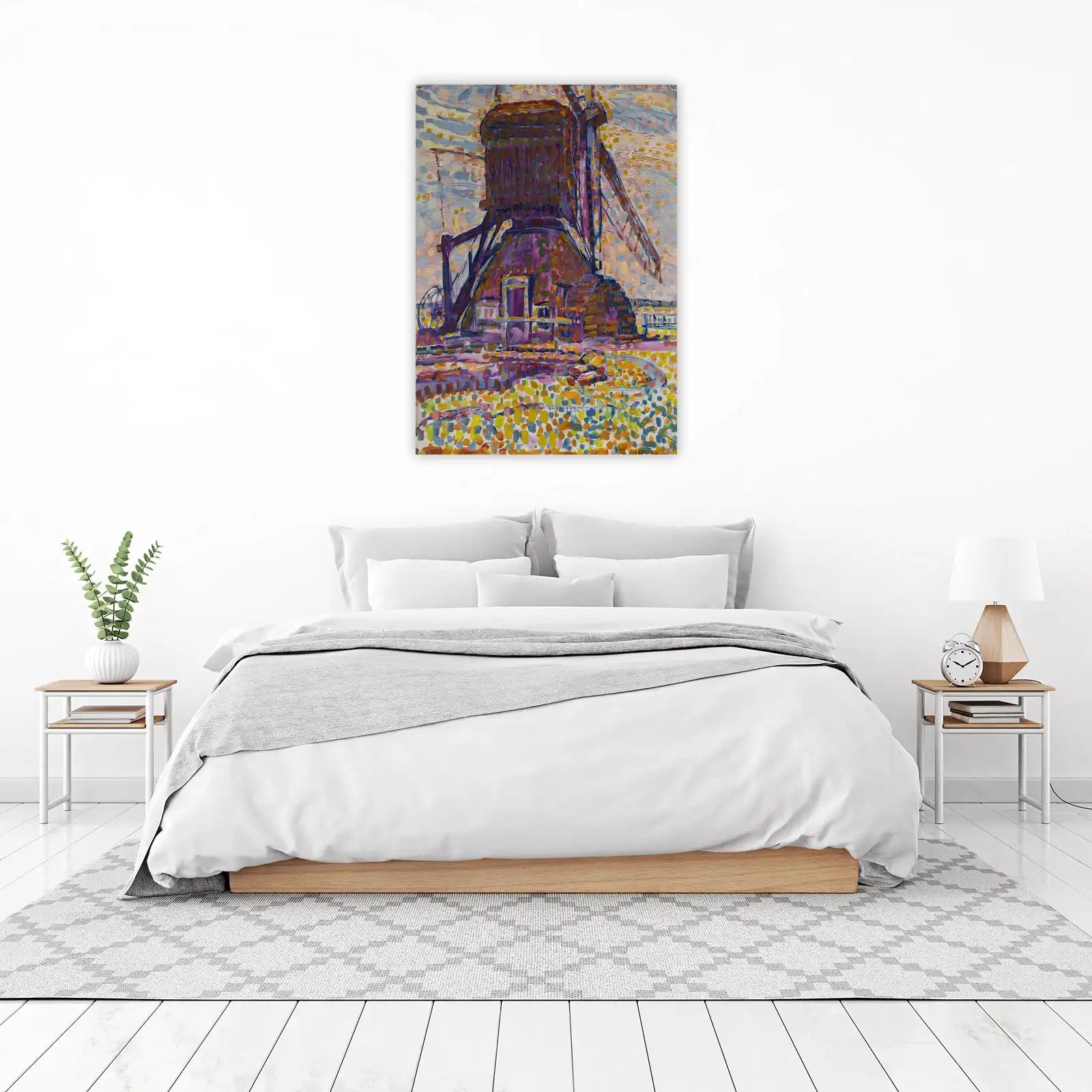 Vibrant Windmill Field Wall Art - Impressionist Art