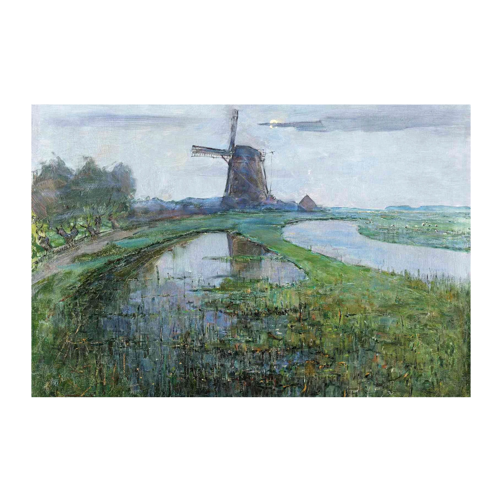 Serene Dutch Windmill Landscape Wall Art