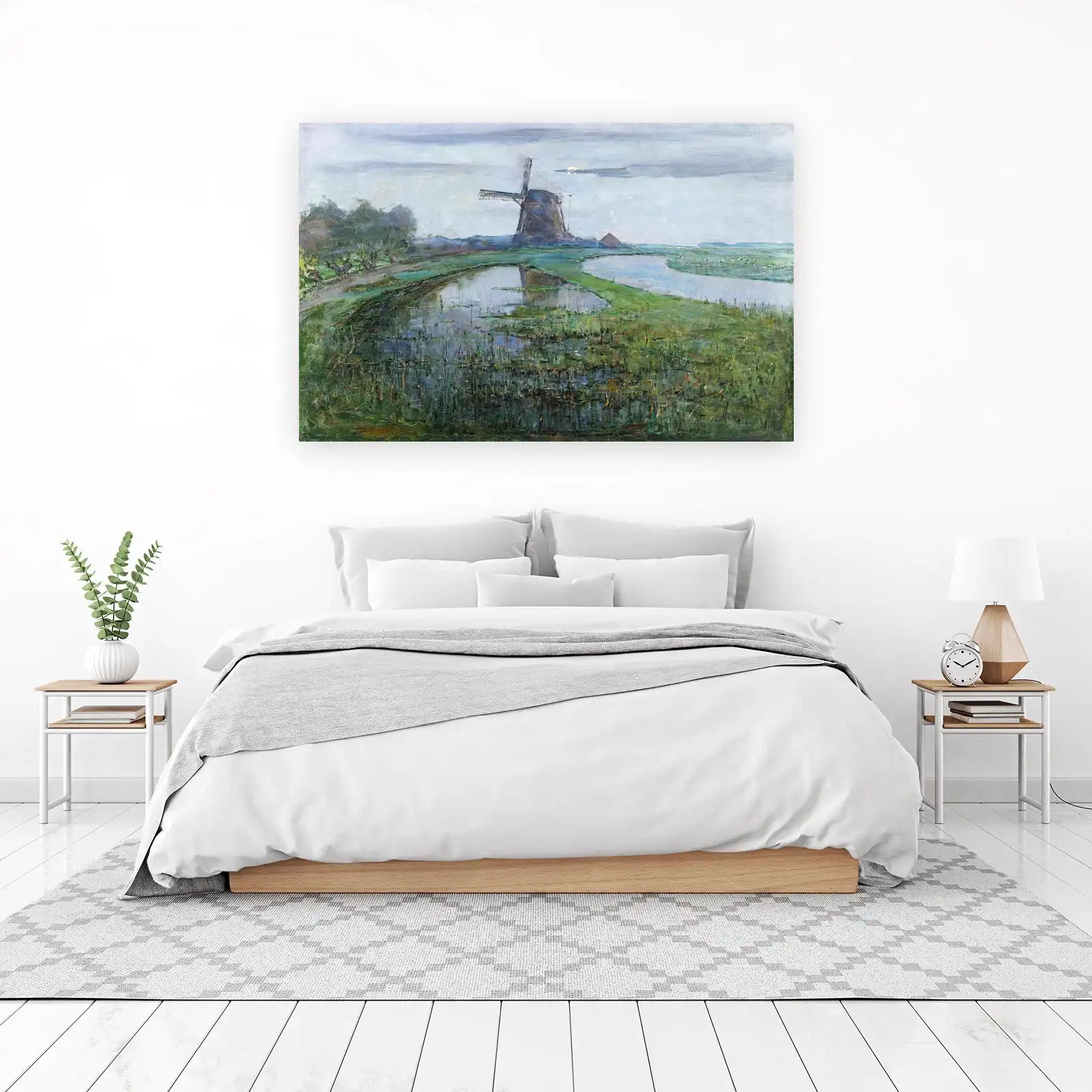 Serene Dutch Windmill Landscape Wall Art