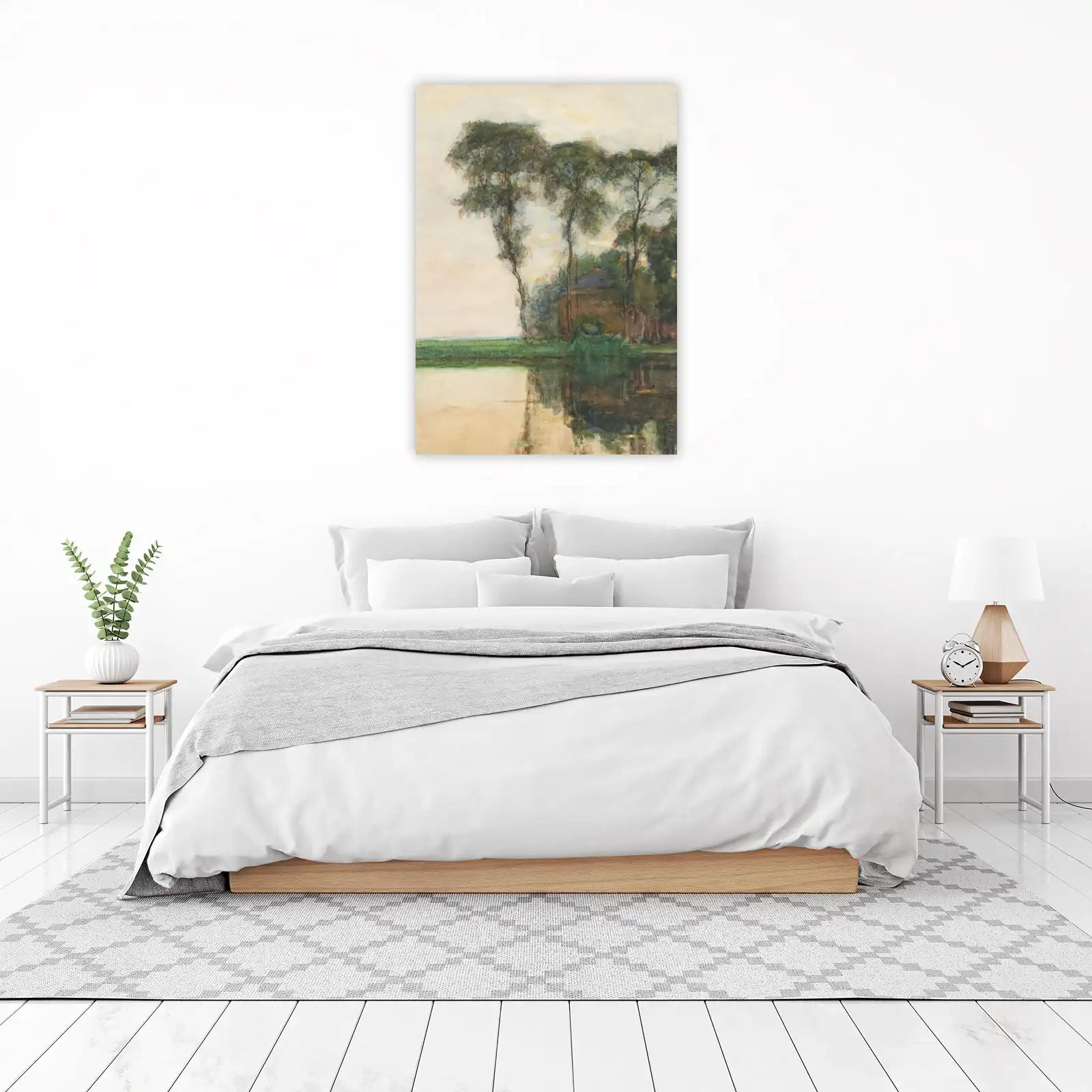 Tranquil Lakeside Trees Watercolor Wall Art
