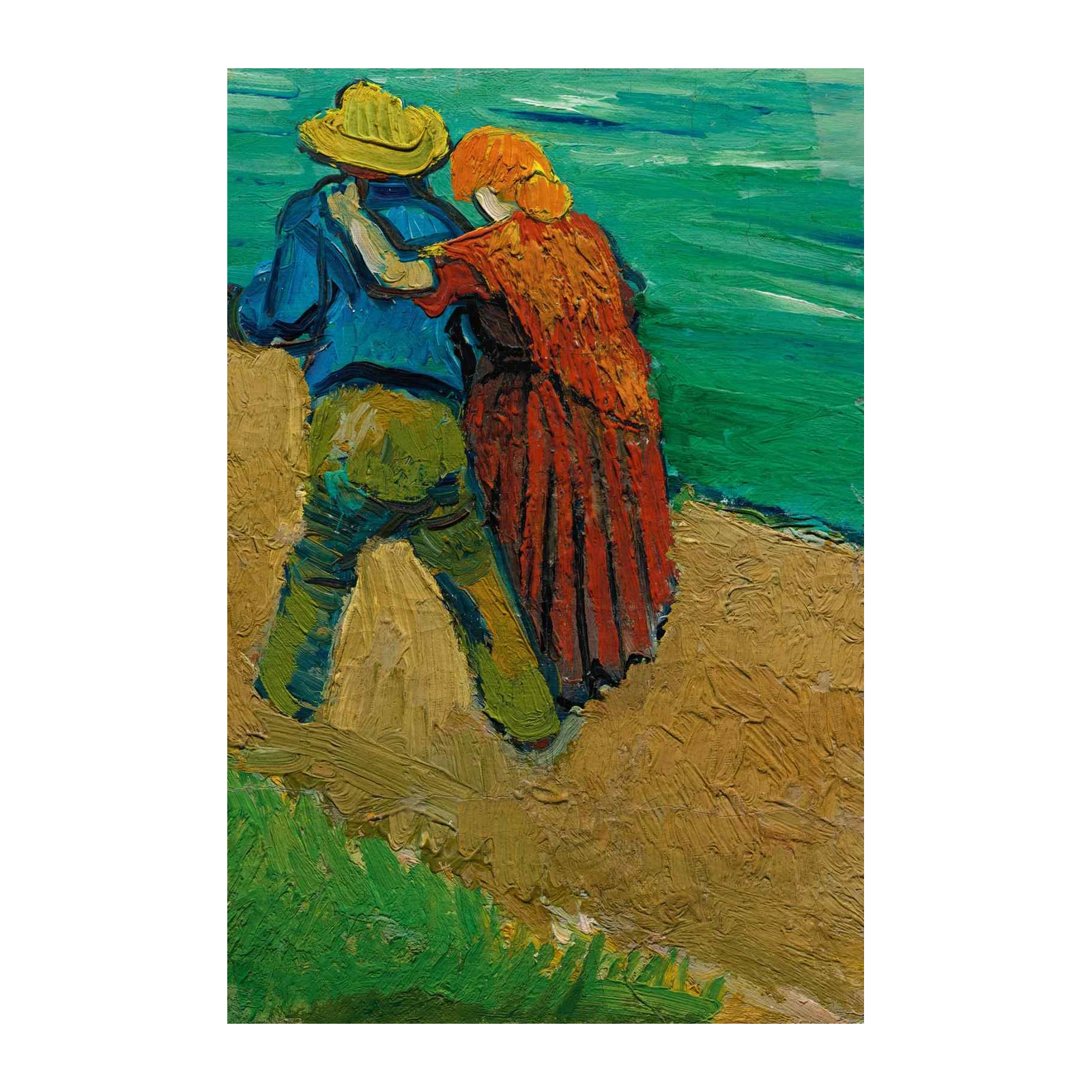 Couple Embracing Vibrant Landscape Wall Art