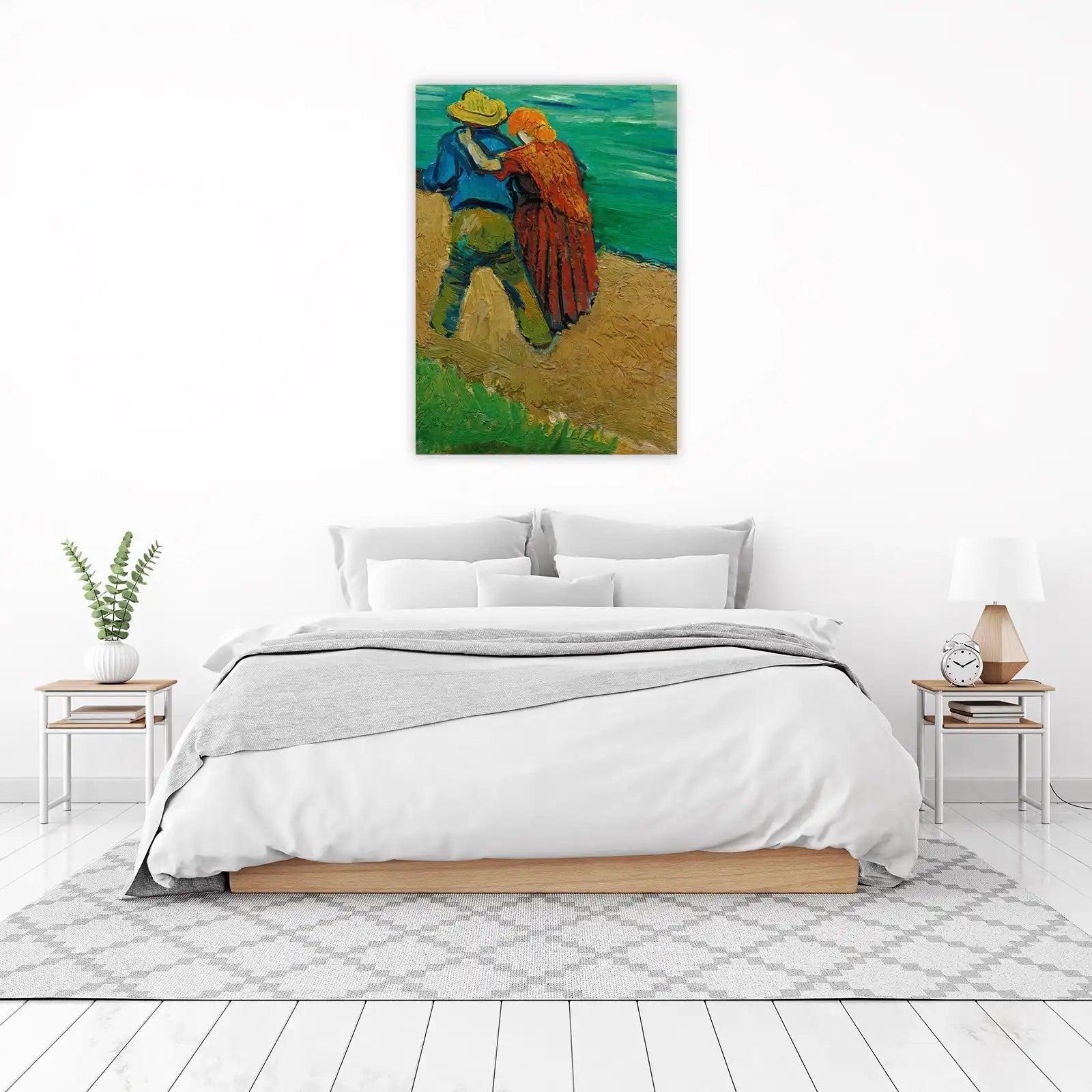 Couple Embracing Vibrant Landscape Wall Art