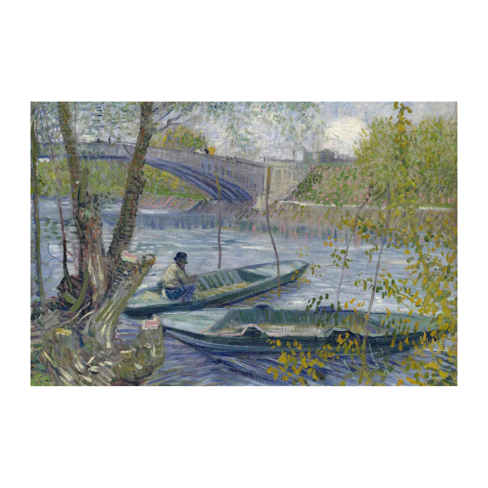 Serene River Boats Impresionist Wall Art