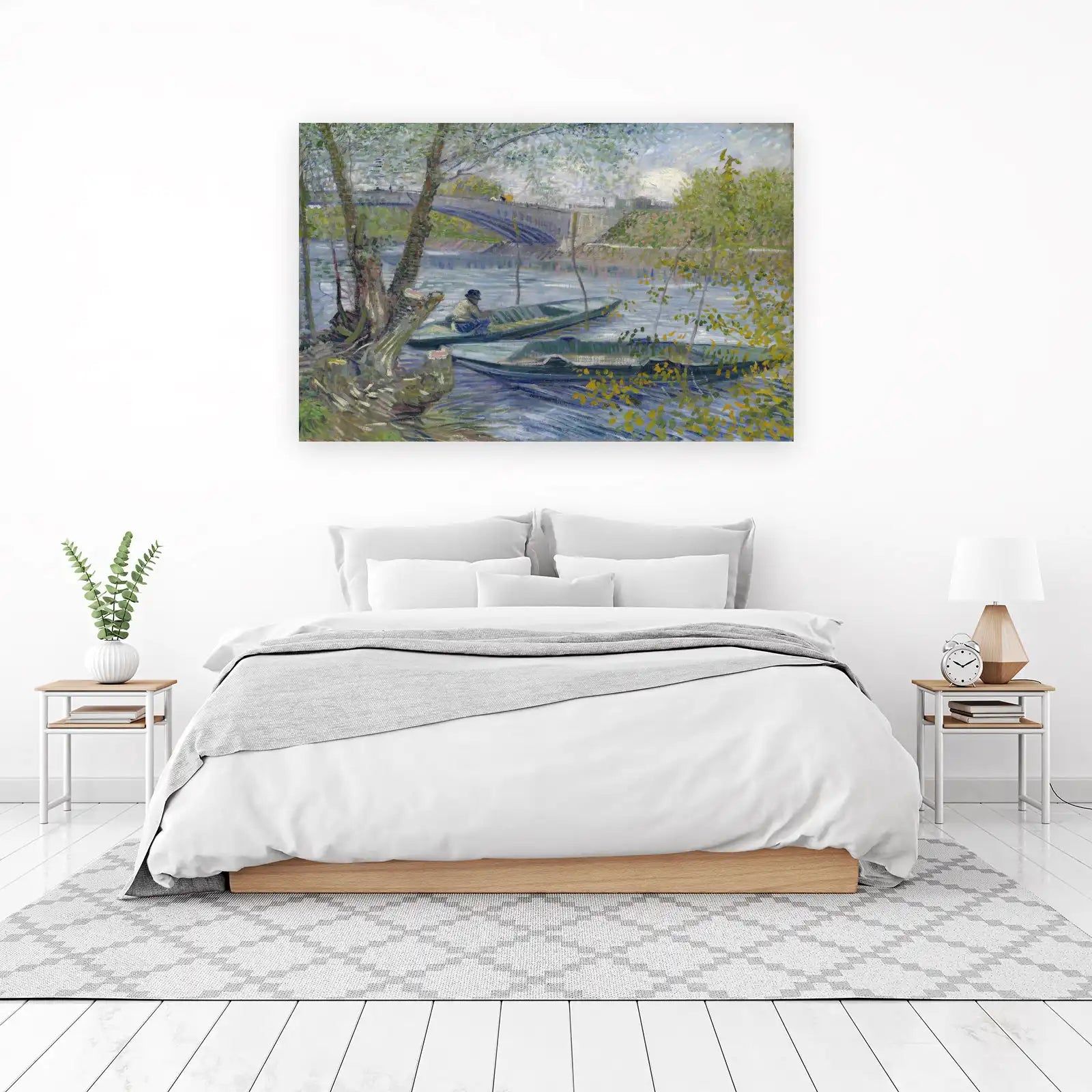 Serene River Boats Impresionist Wall Art