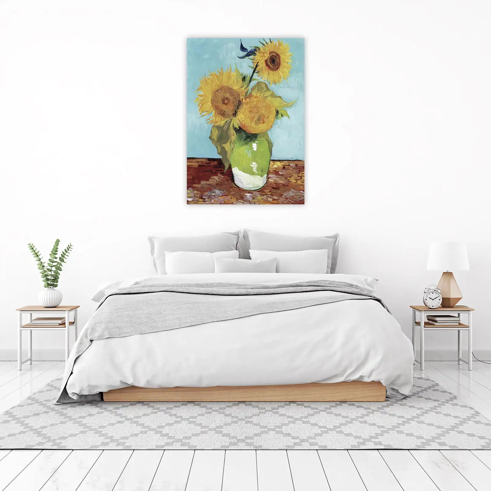 Vibrant Sunflowers in Green Vase Wall Art