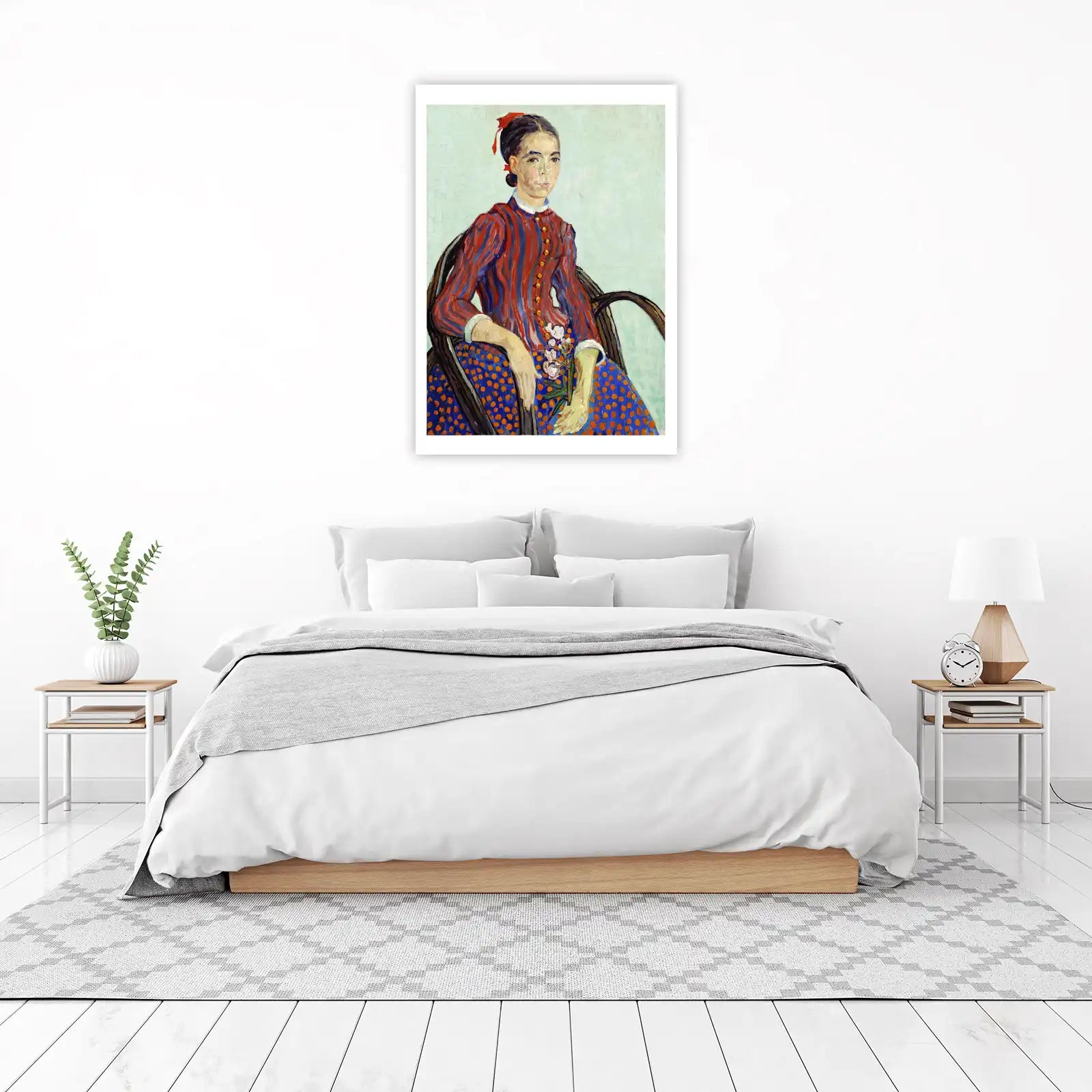 Vibrant Portrait Girl in Striped Dress Wall Art