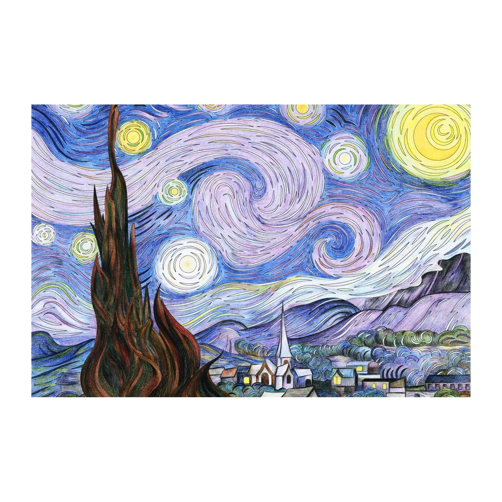 Starry Night Village Wall Art