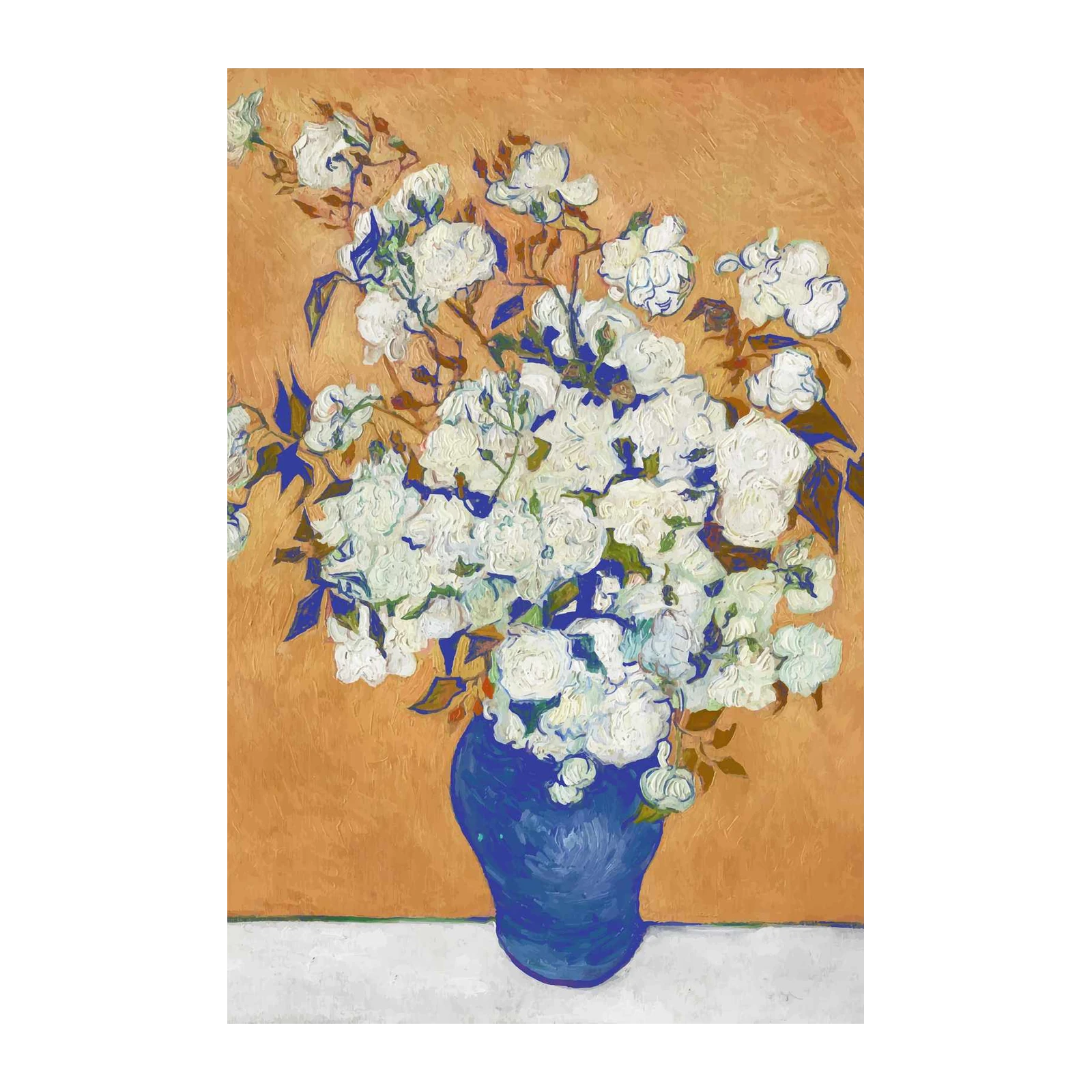 White Roses in Blue Vase Wall Art