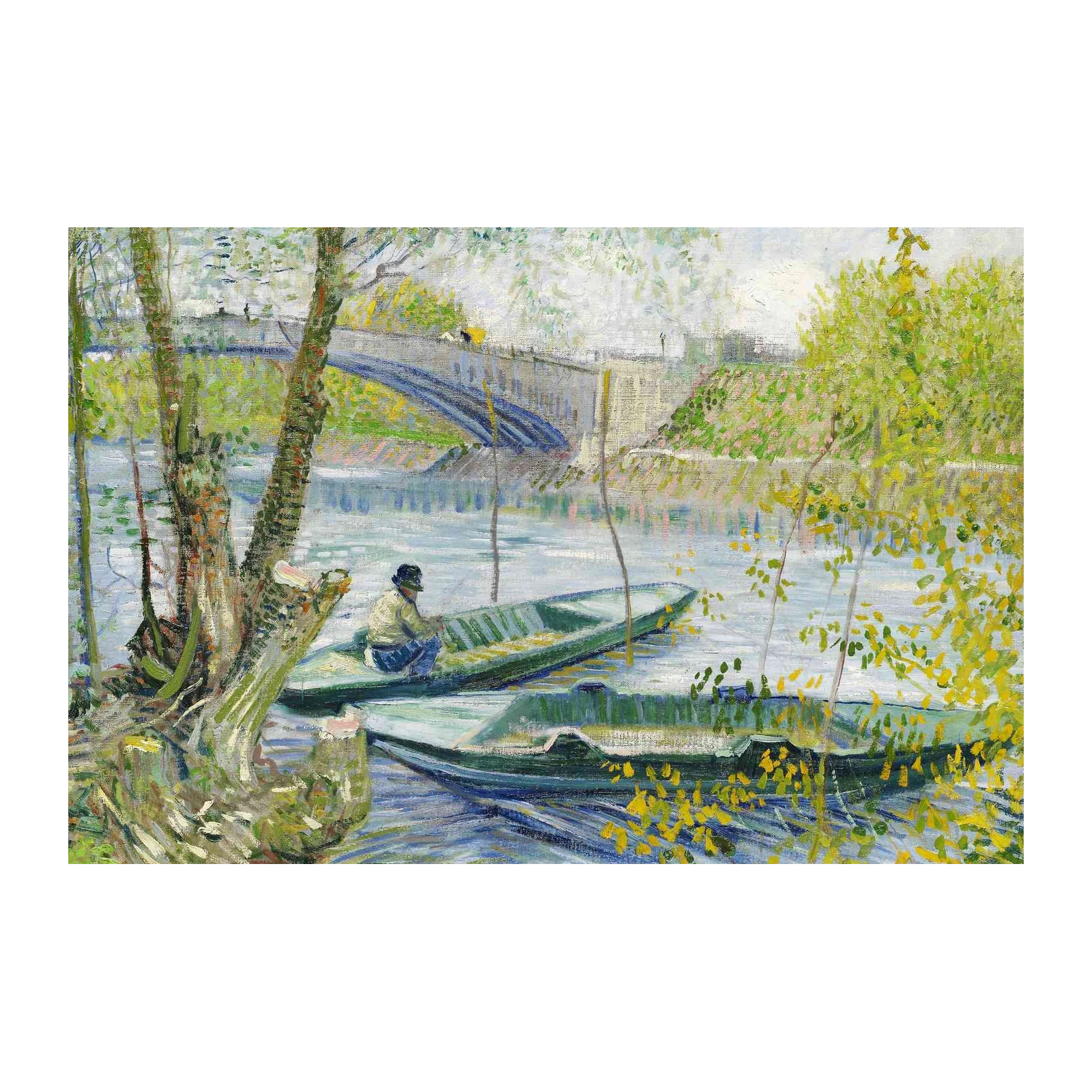 Serene Riverside Boats Impressionist Wall Art