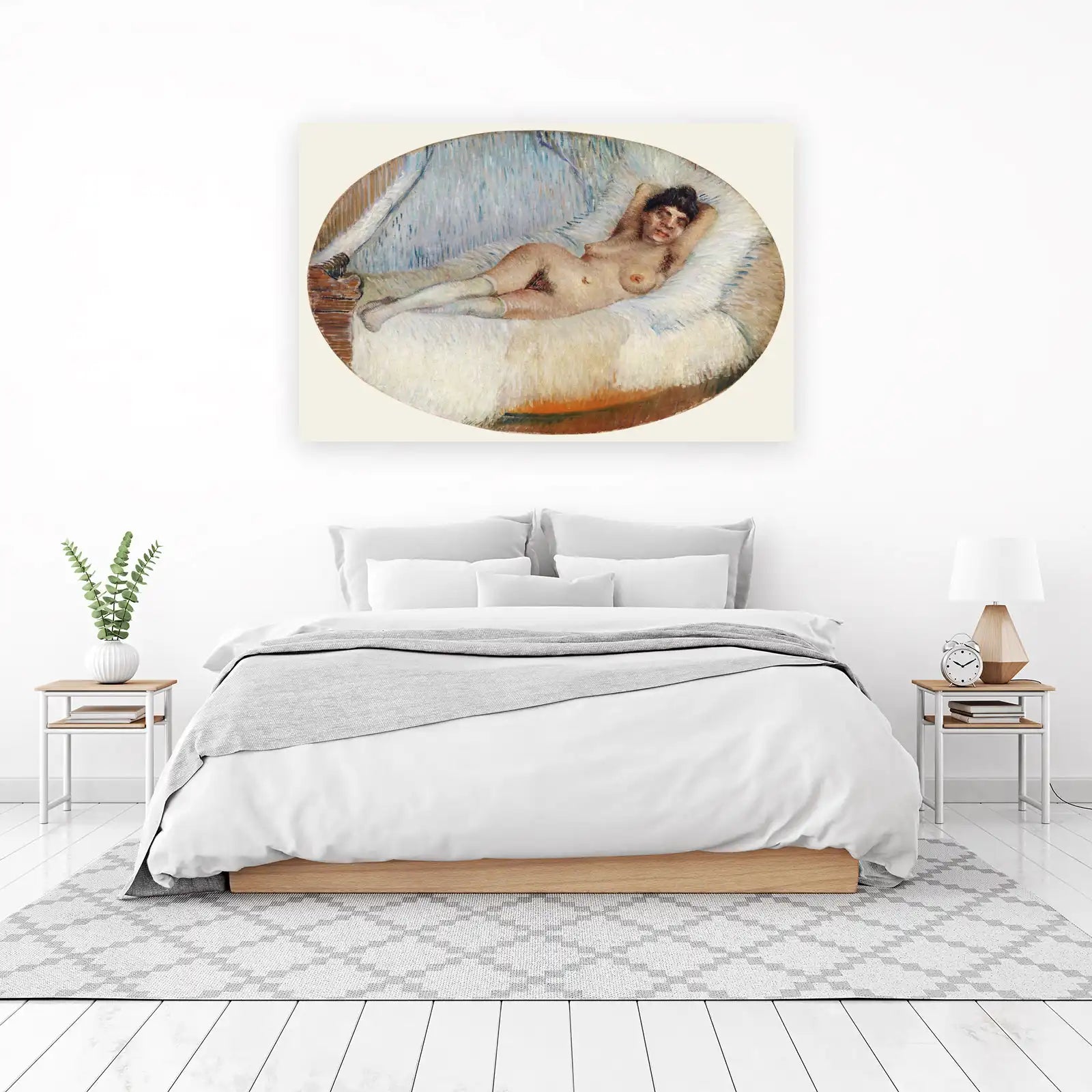 Reclining Nude with Vibrant Blue Accents Wall Art