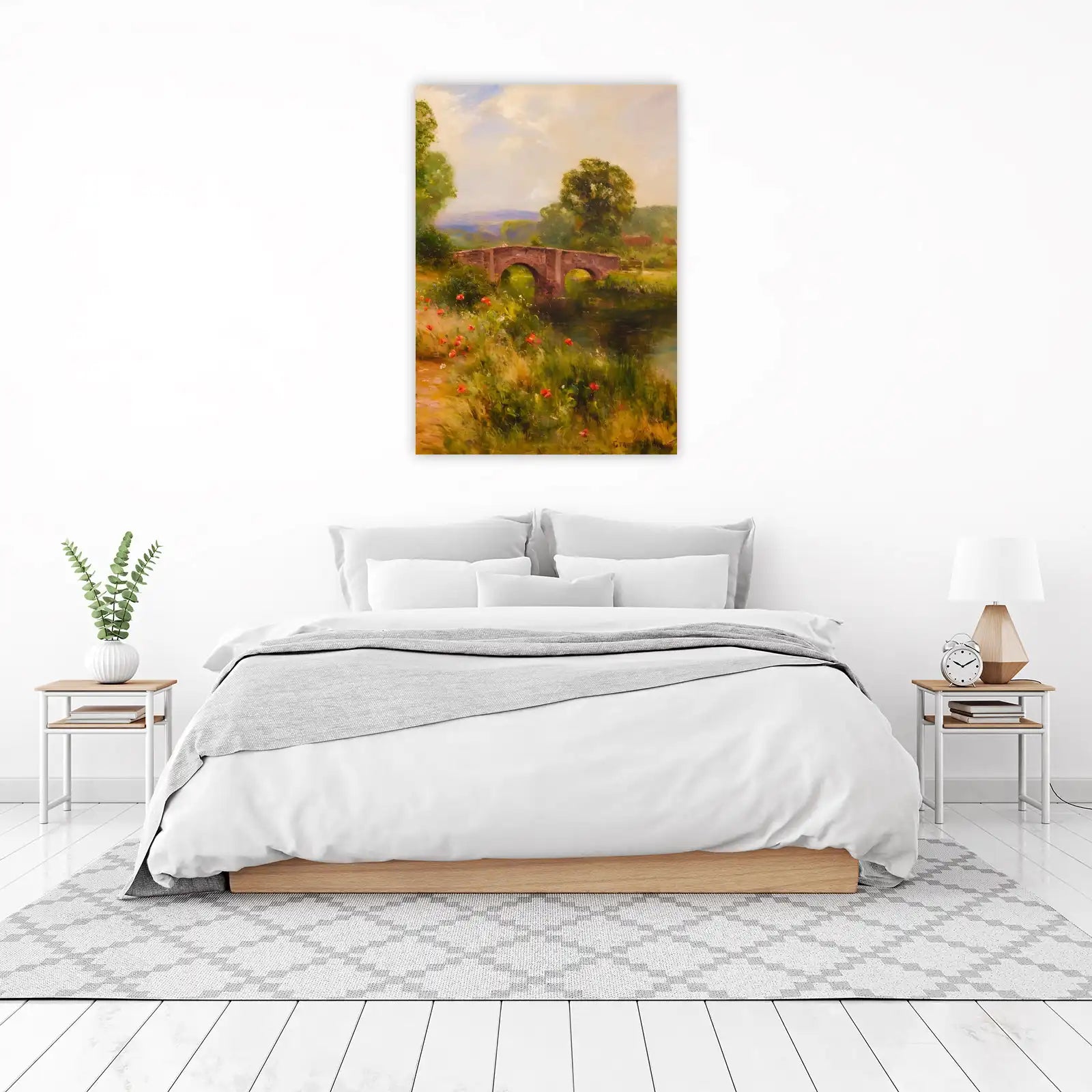 Serene Country Bridge & Poppies Wall Art