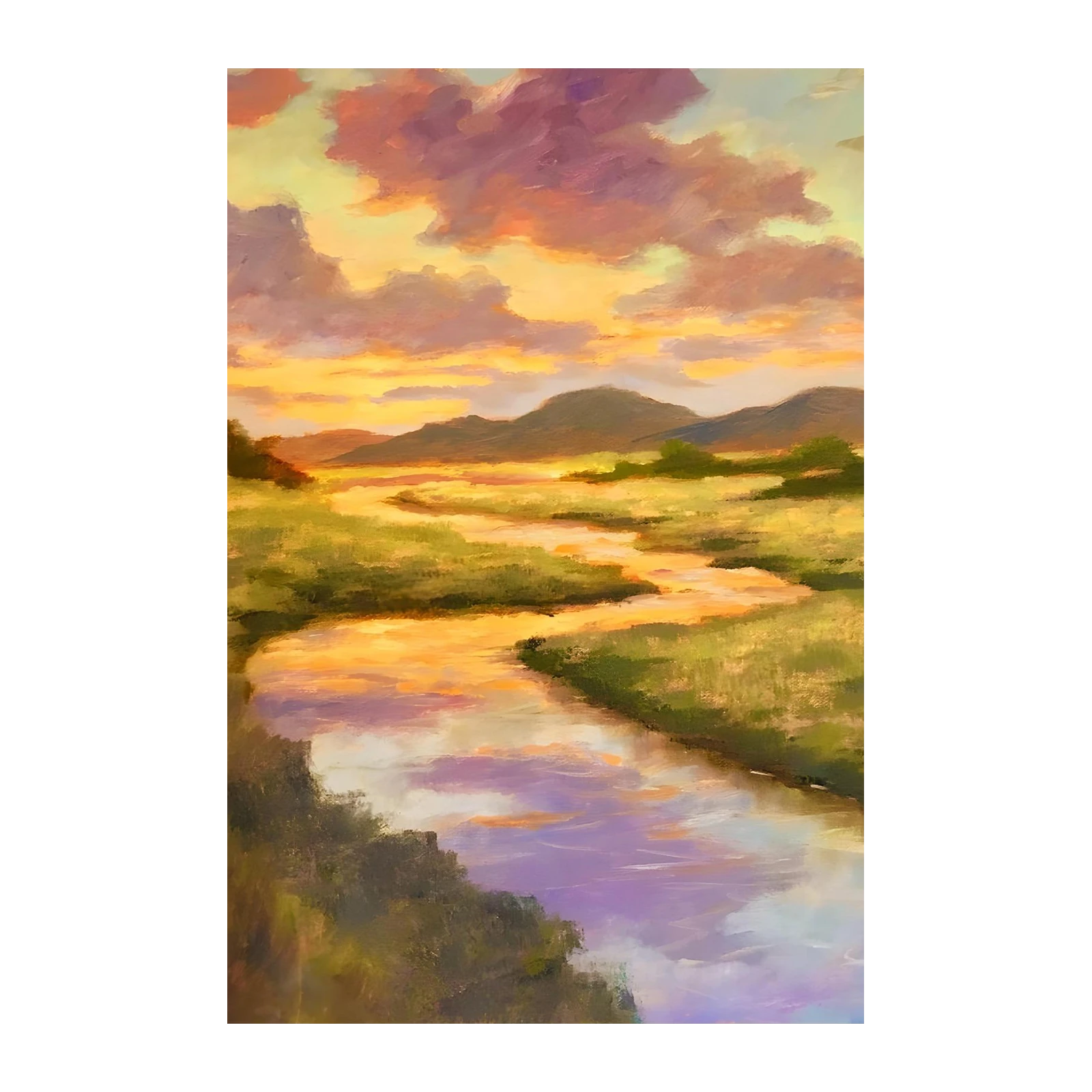 Sunset River Landscape Oil Painting Wall Art