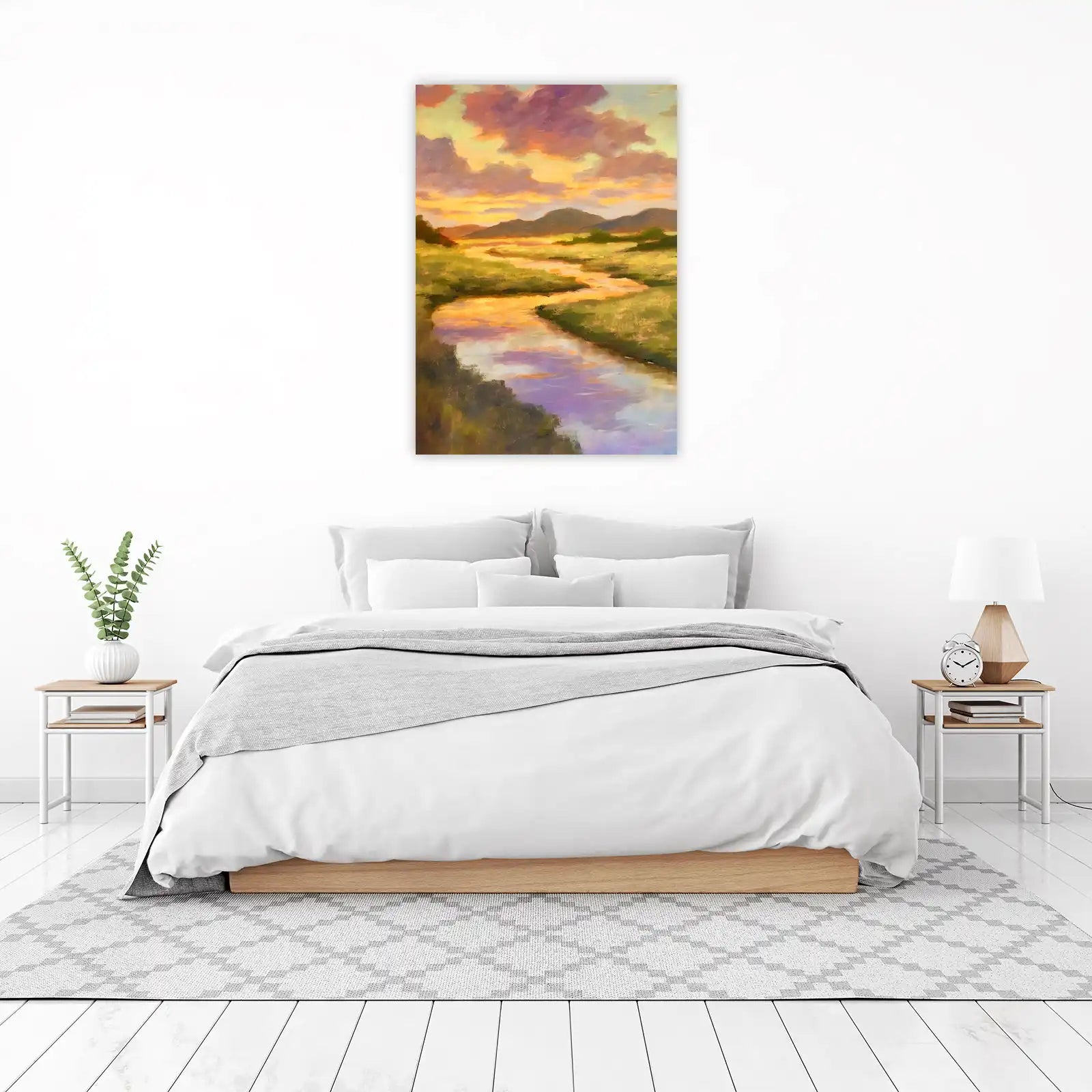 Sunset River Landscape Oil Painting Wall Art