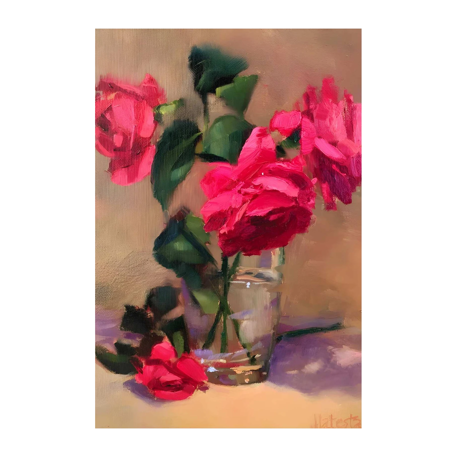 Vibrant Pink Roses Still Life Wall Art