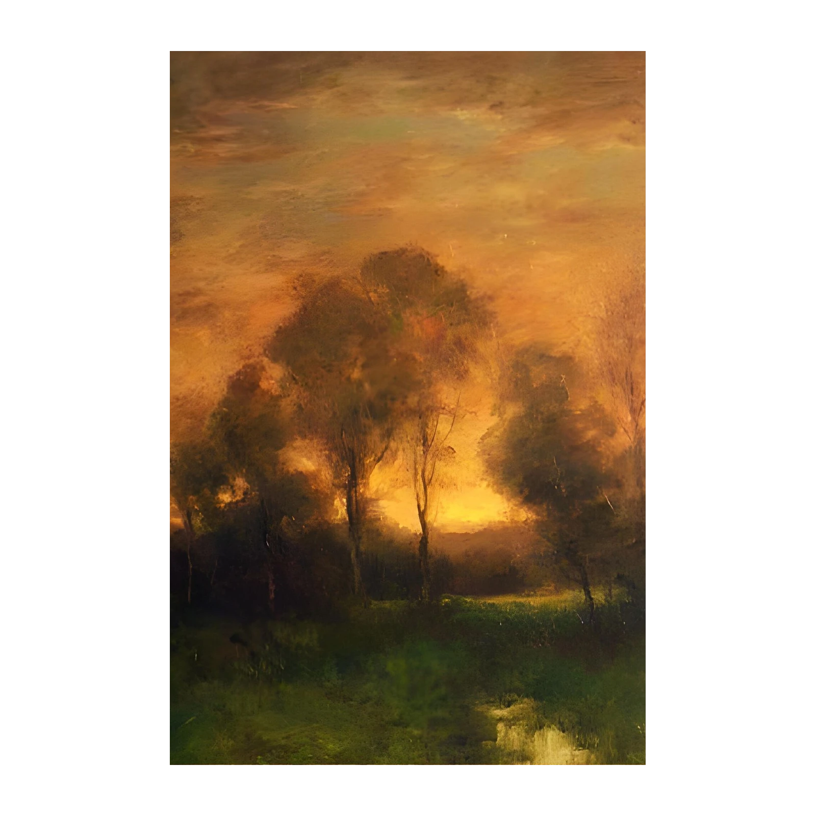Golden Sunset Forest Landscape Wall Art