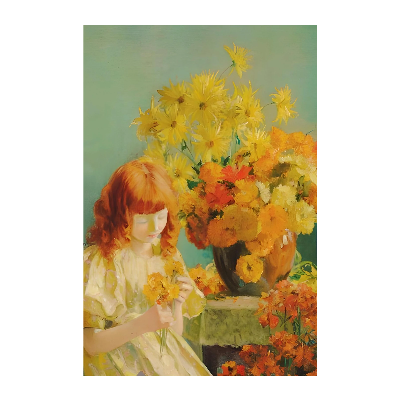 Vintage Girl with Flowers Wall Art