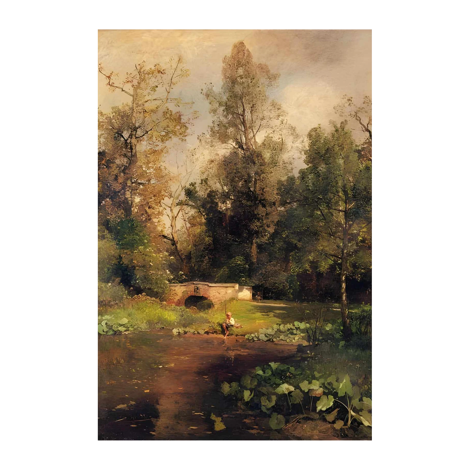 Serene Fishing Scene Landscape Wall Art