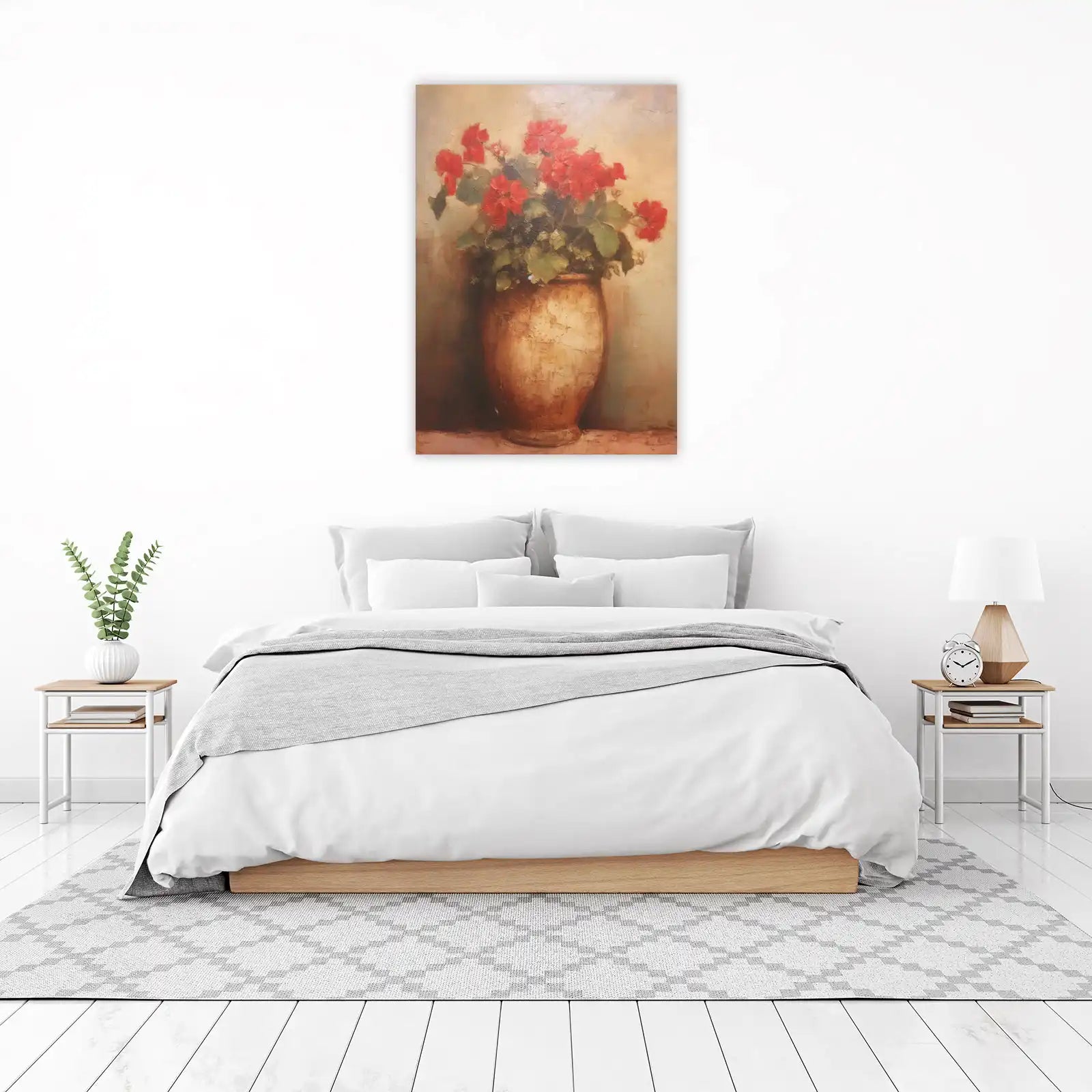 Vibrant Red Geraniums in Terracotta Vase Wall Art