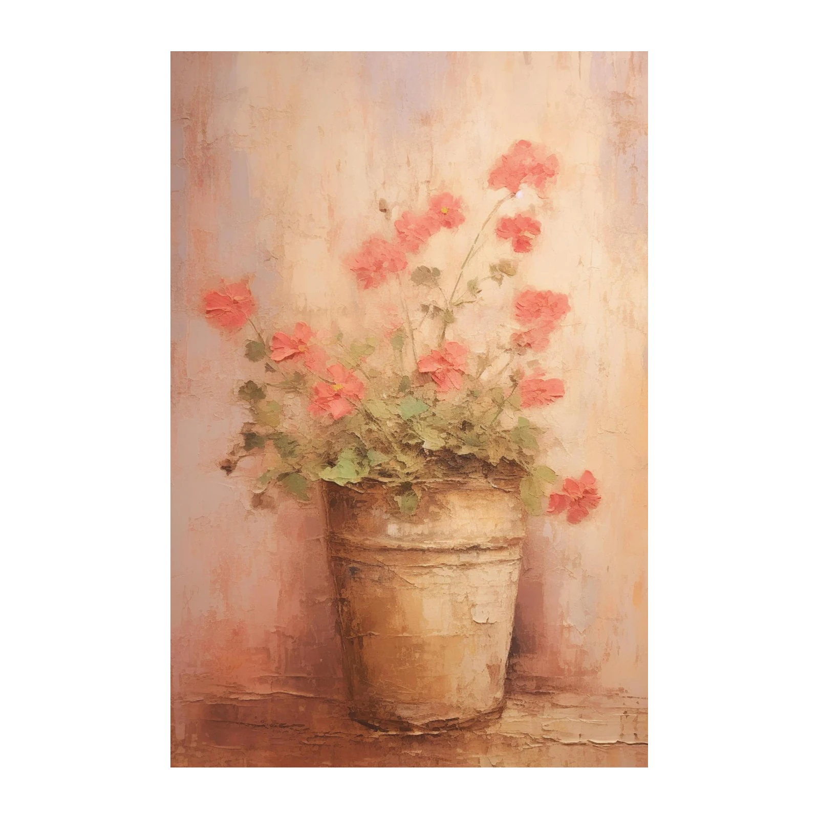 Vintage Pink Geranium Pot Wall Art