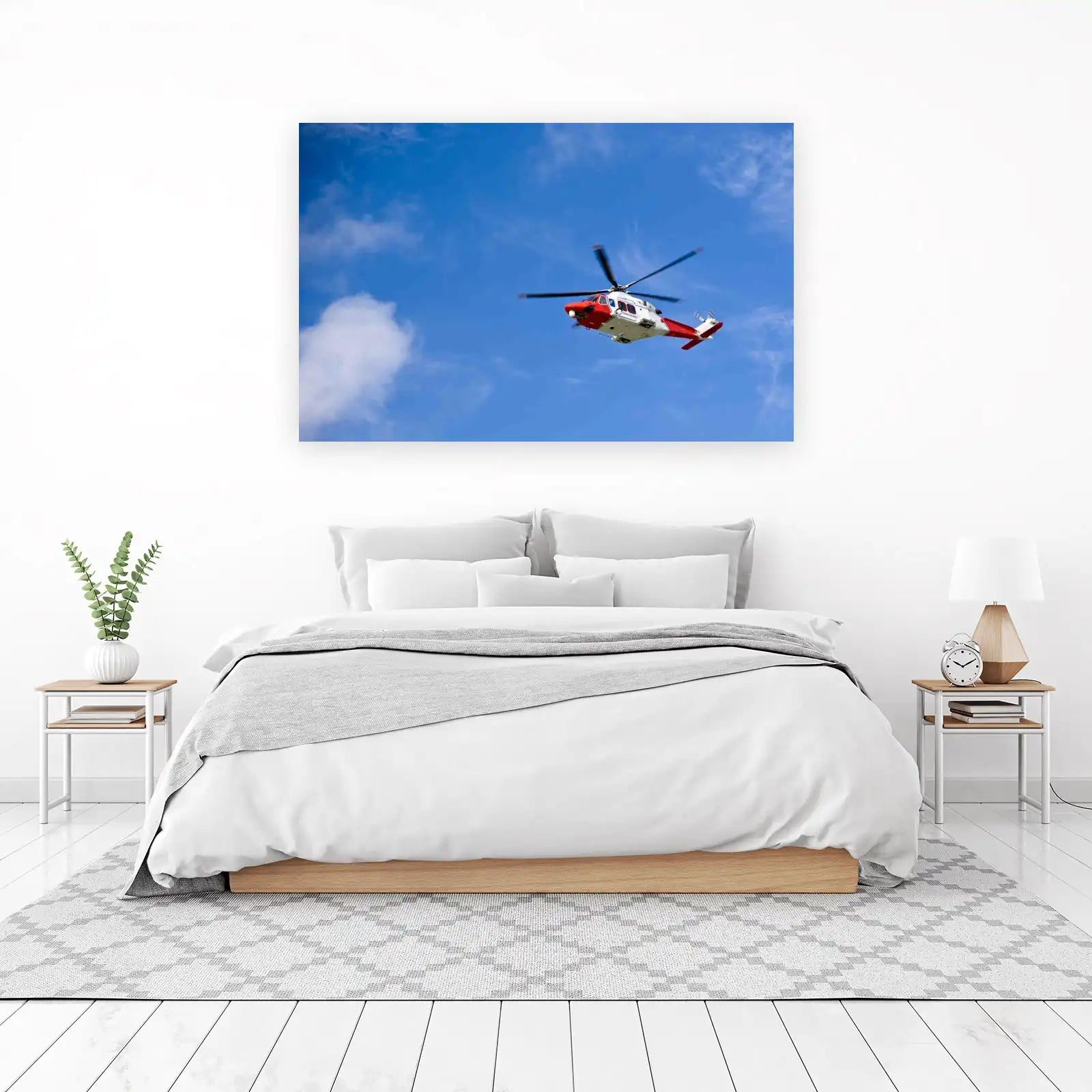 Rescue Helicopter in Blue Sky Wall Art