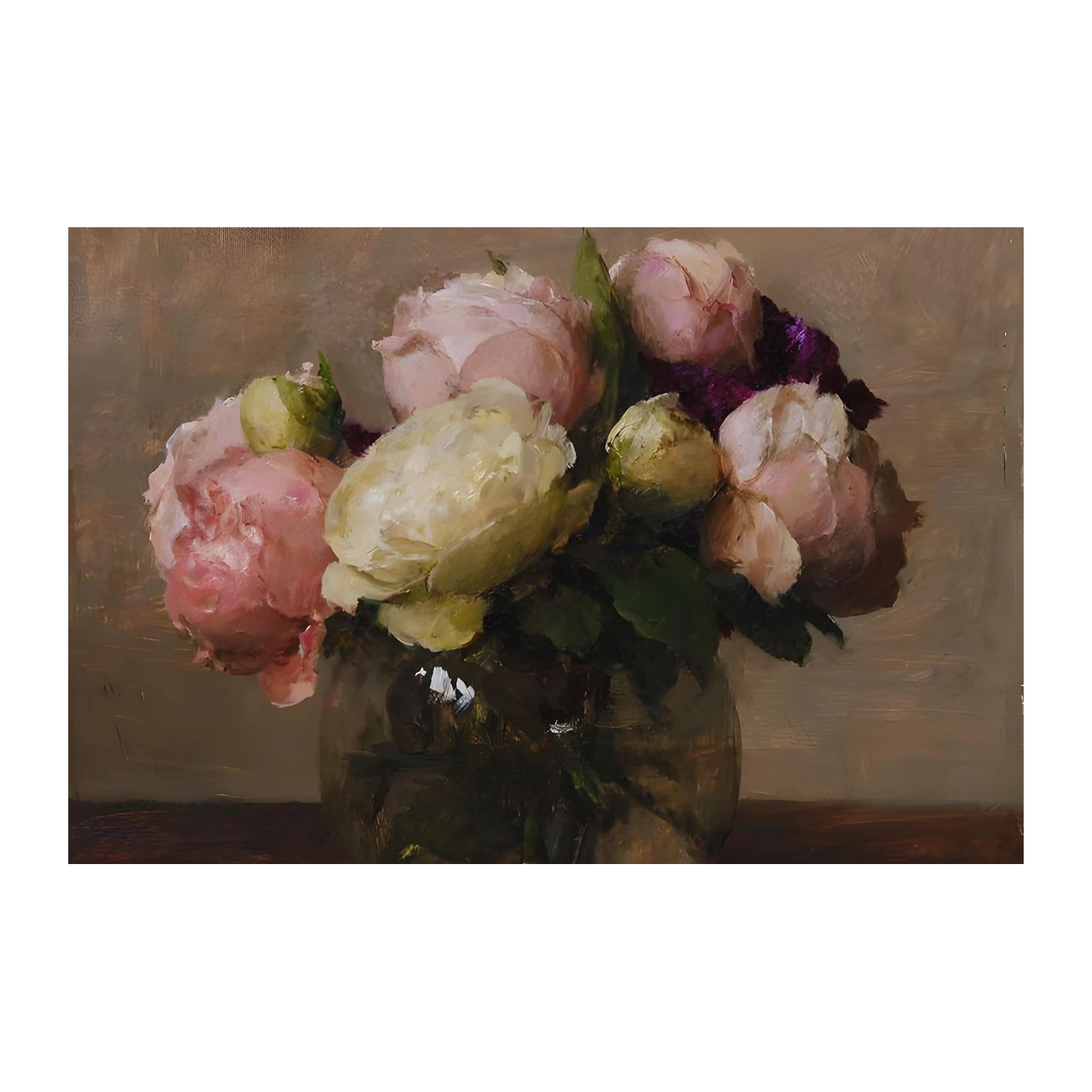 Soft Peony Bouquet Oil Painting Wall Art