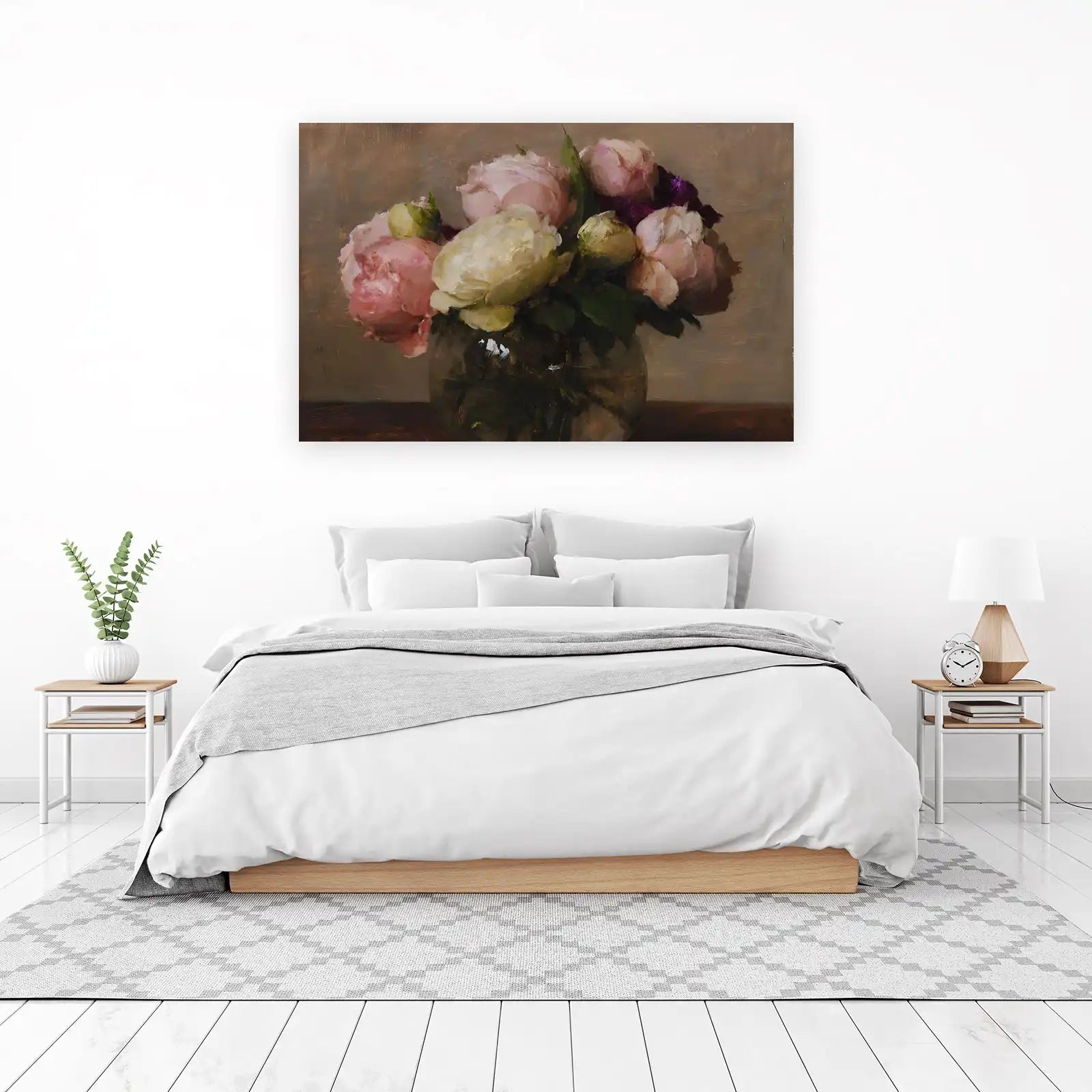 Soft Peony Bouquet Oil Painting Wall Art