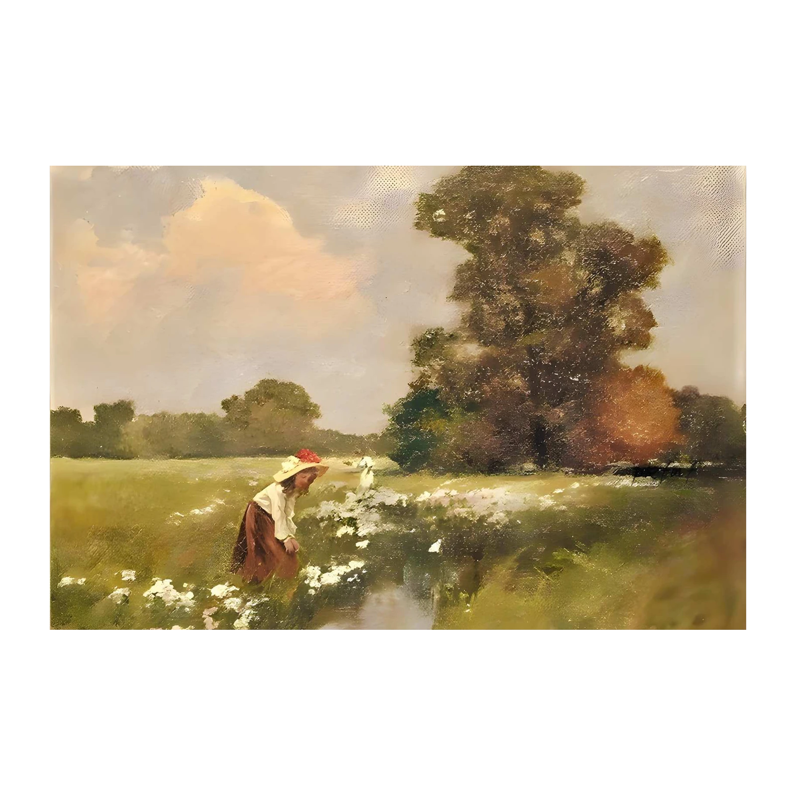 Pastoral Scene Girl in Meadow Wall Art