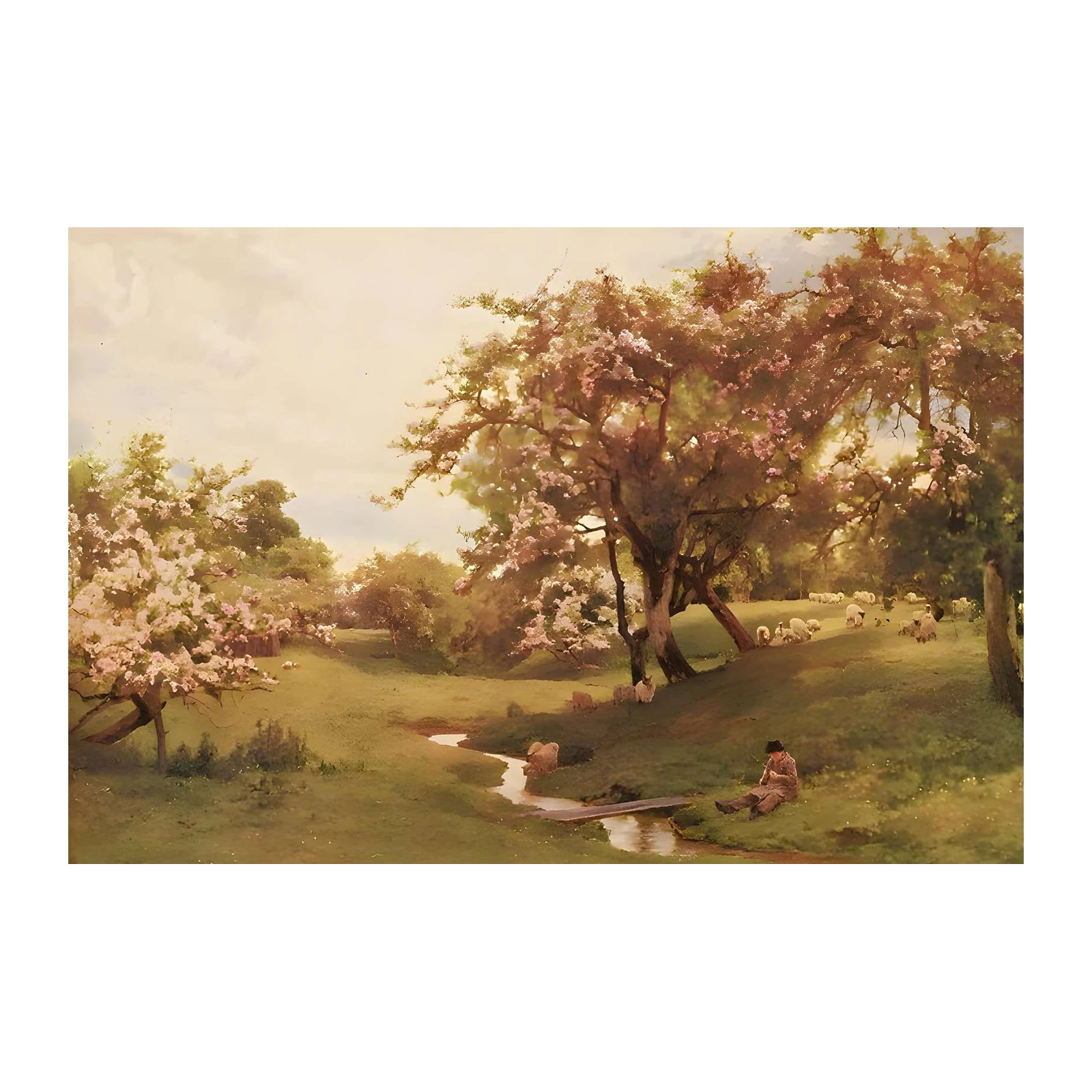 Serene Pastoral Landscape Sheep Wall Art