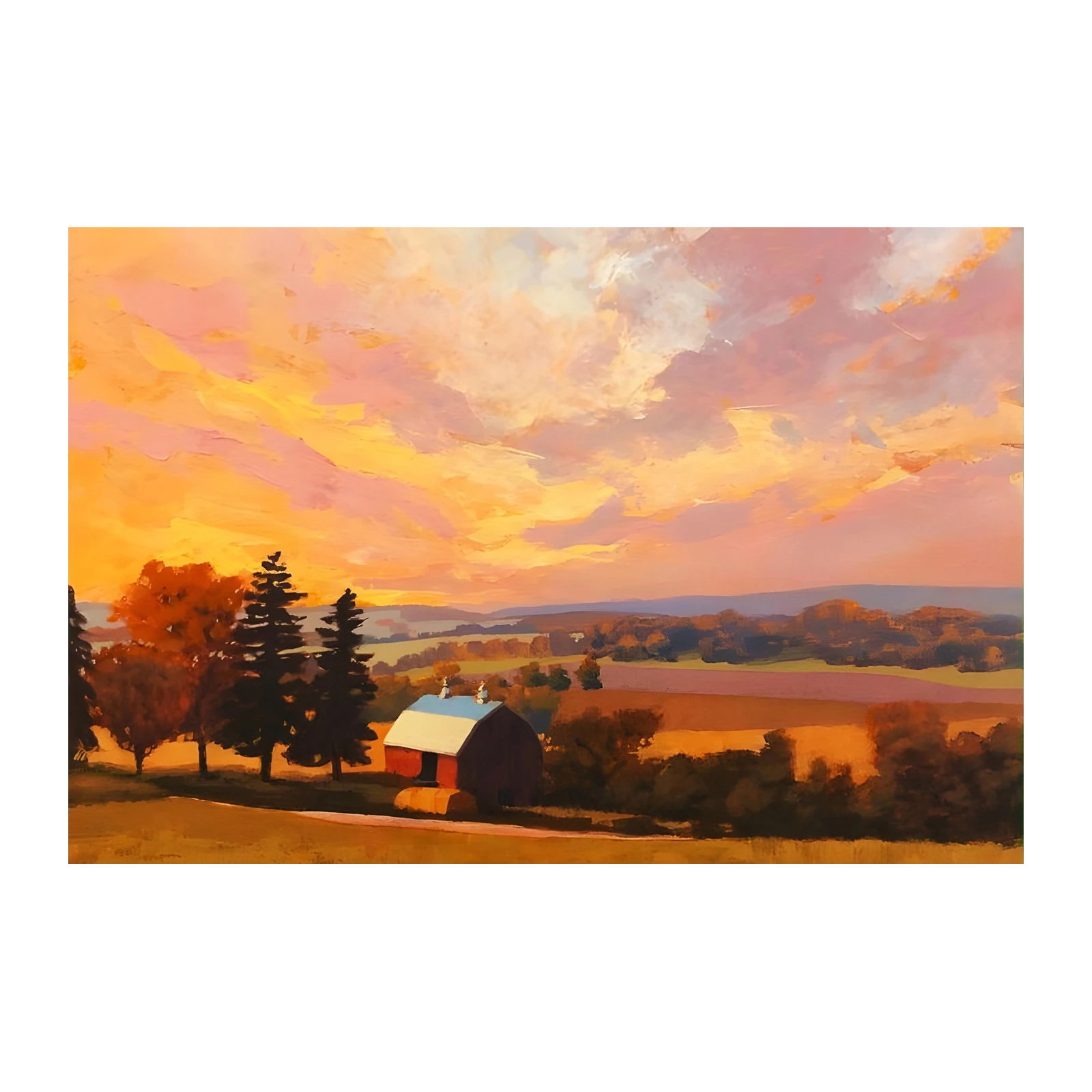 Vibrant Sunset Farm Landscape Wall Art