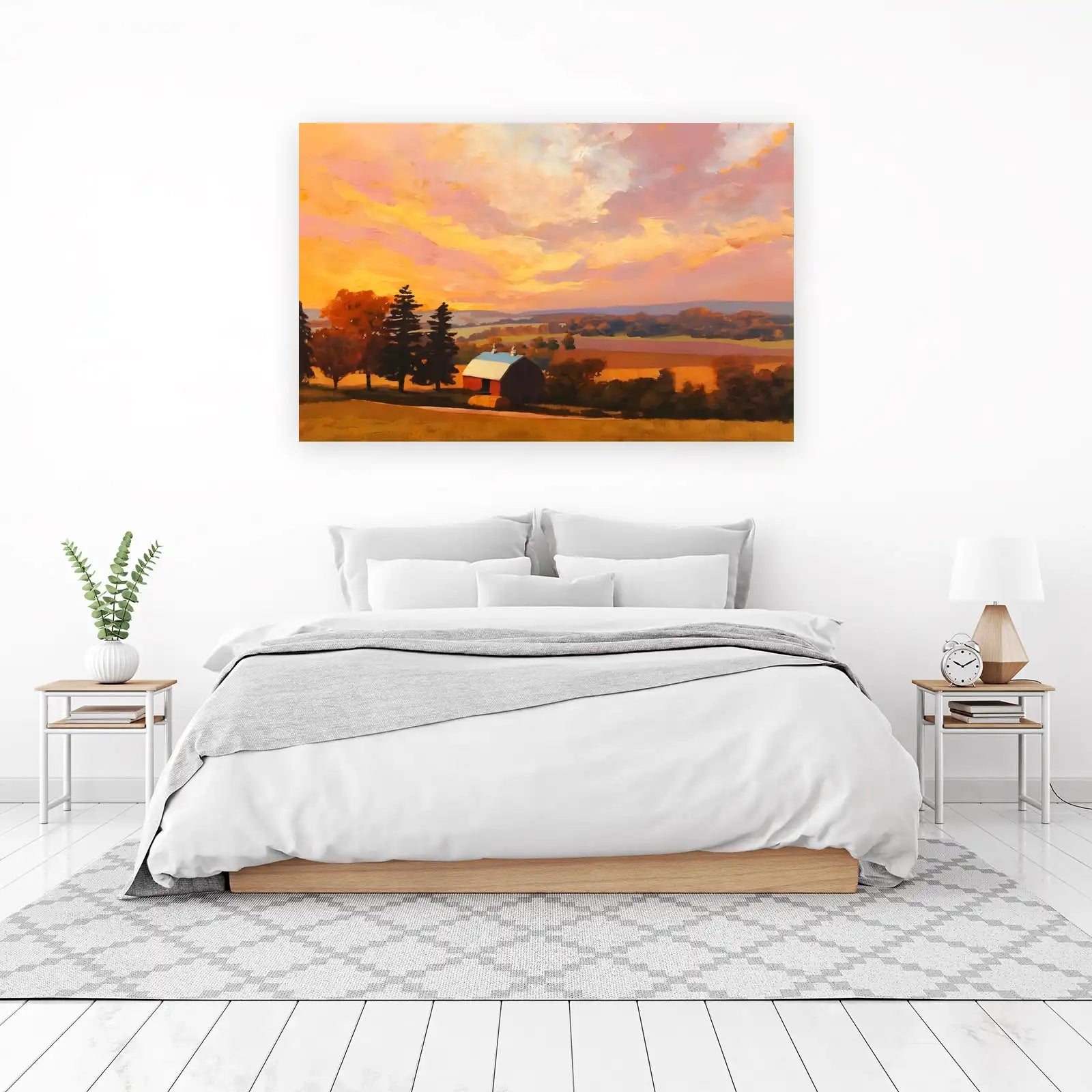 Vibrant Sunset Farm Landscape Wall Art