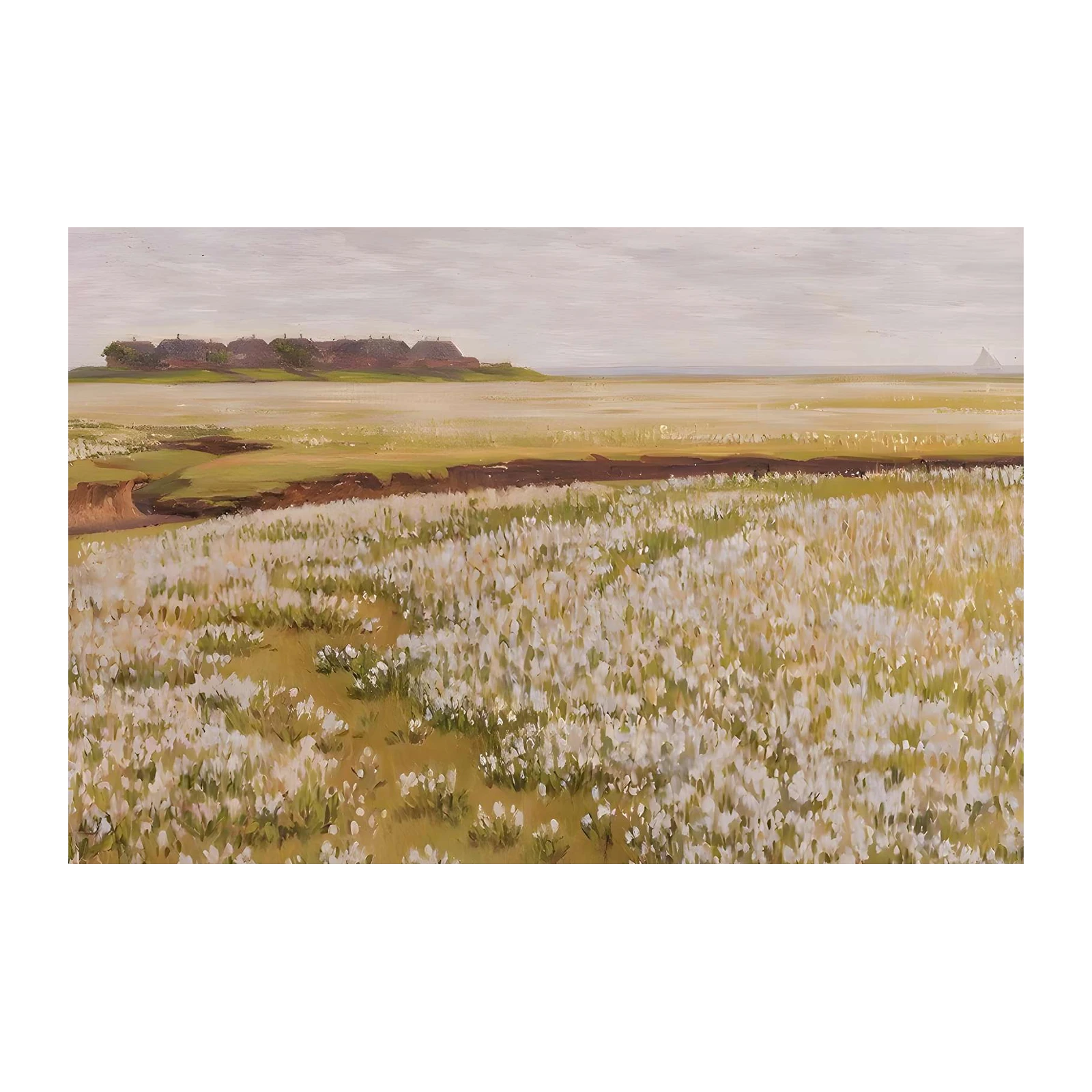 Seaside Meadow with Thatched Cottages Wall Art