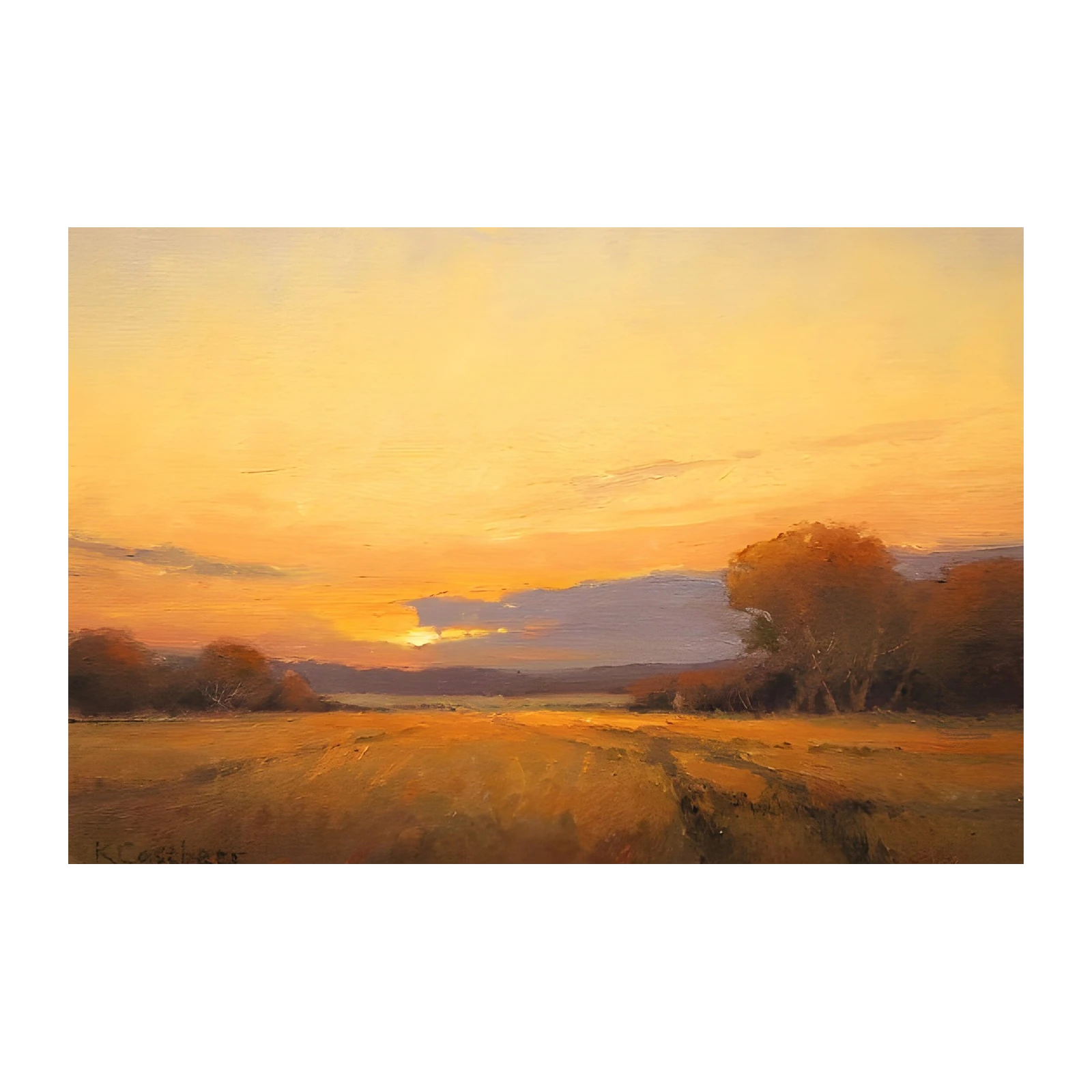 Golden Hour Landscape Oil Painting Wall Art