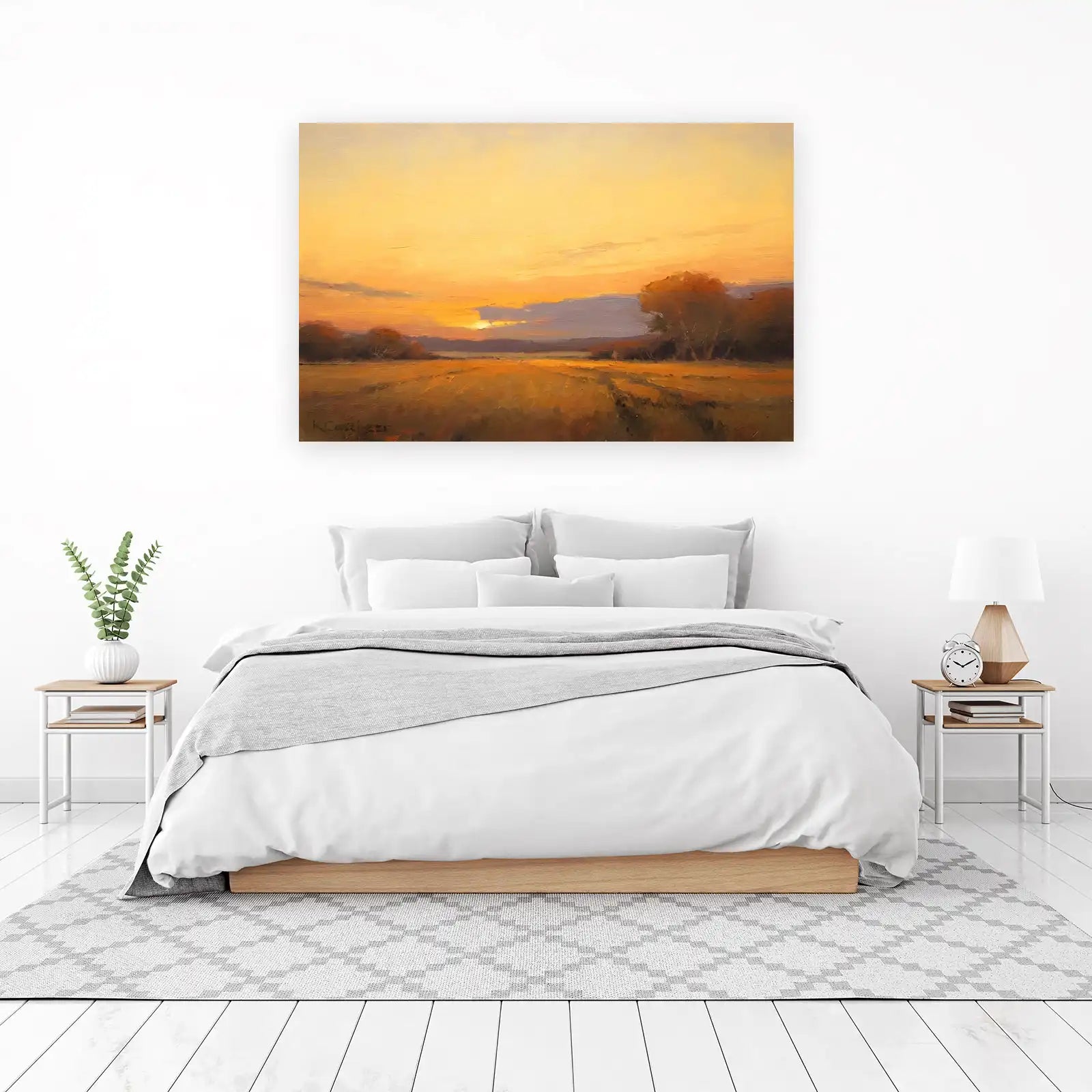 Golden Hour Landscape Oil Painting Wall Art