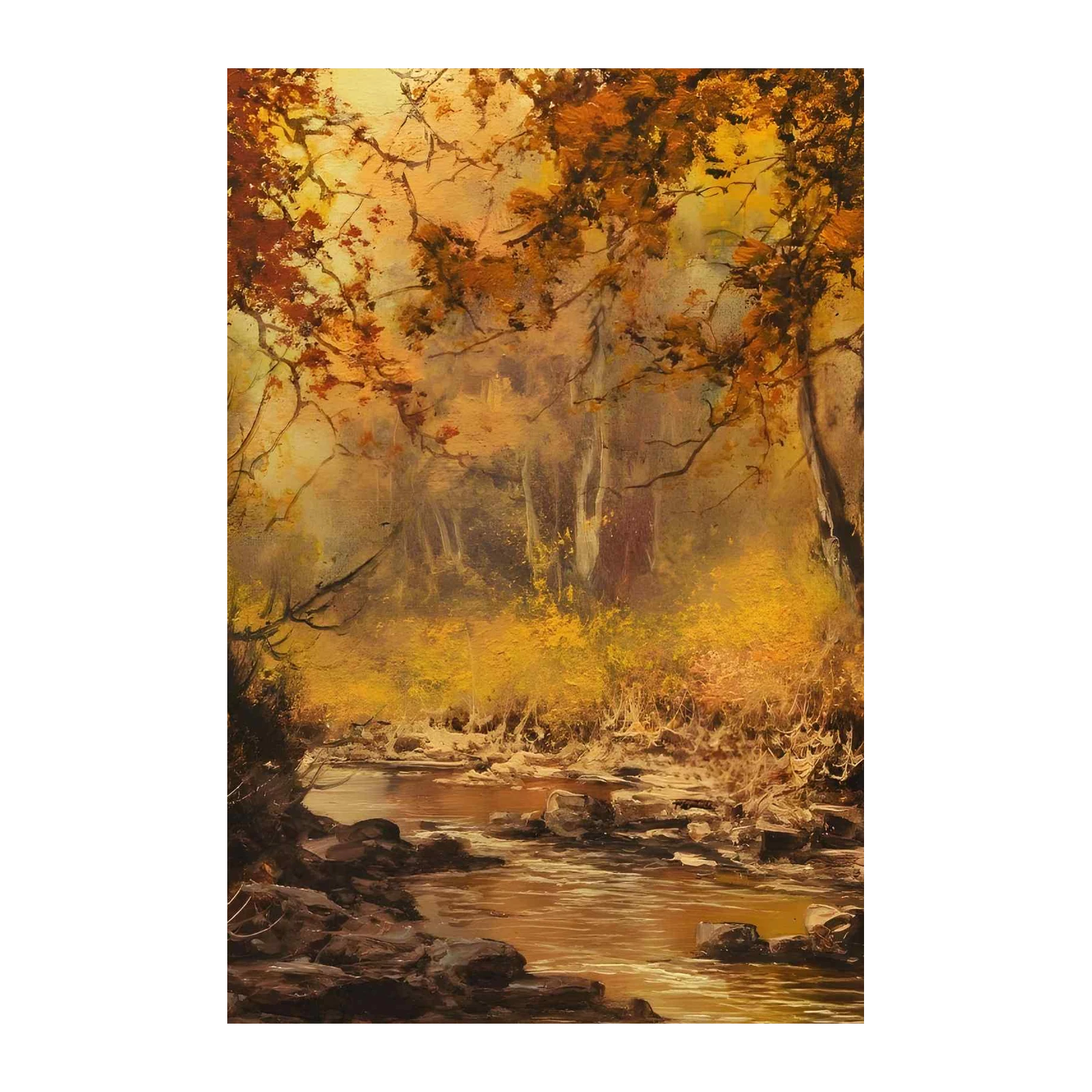 Golden Autumn Forest Stream Wall Art