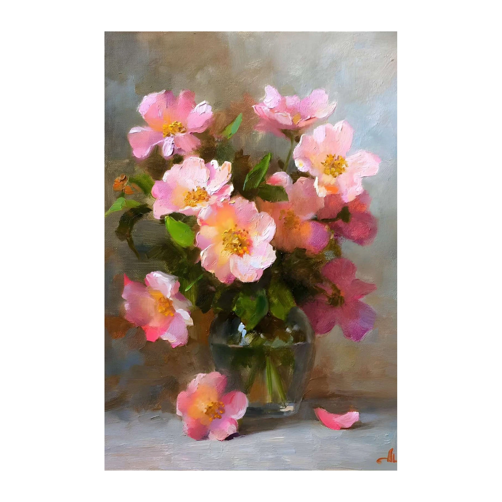 Soft Pink Floral Still Life Oil Painting Wall Art