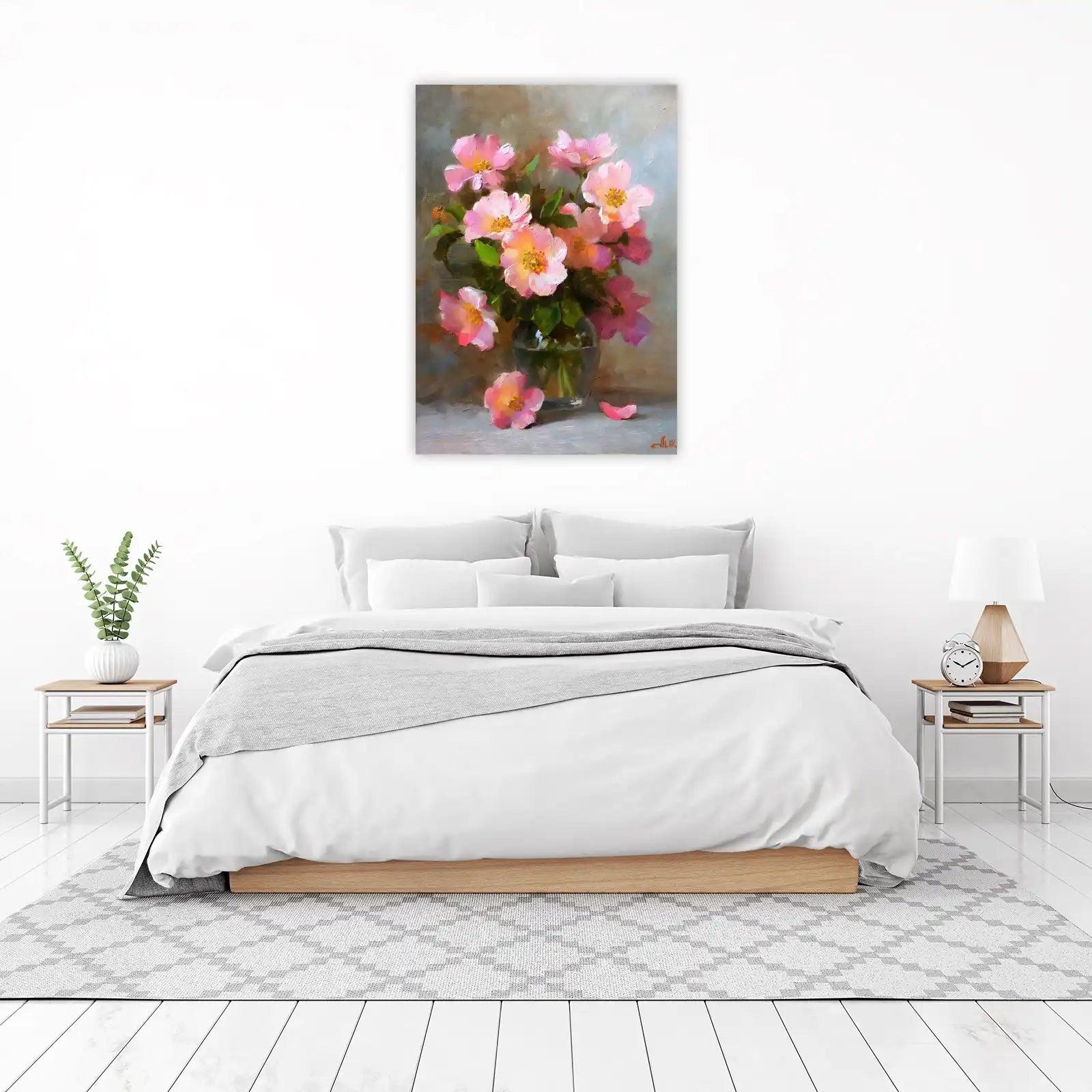 Soft Pink Floral Still Life Oil Painting Wall Art