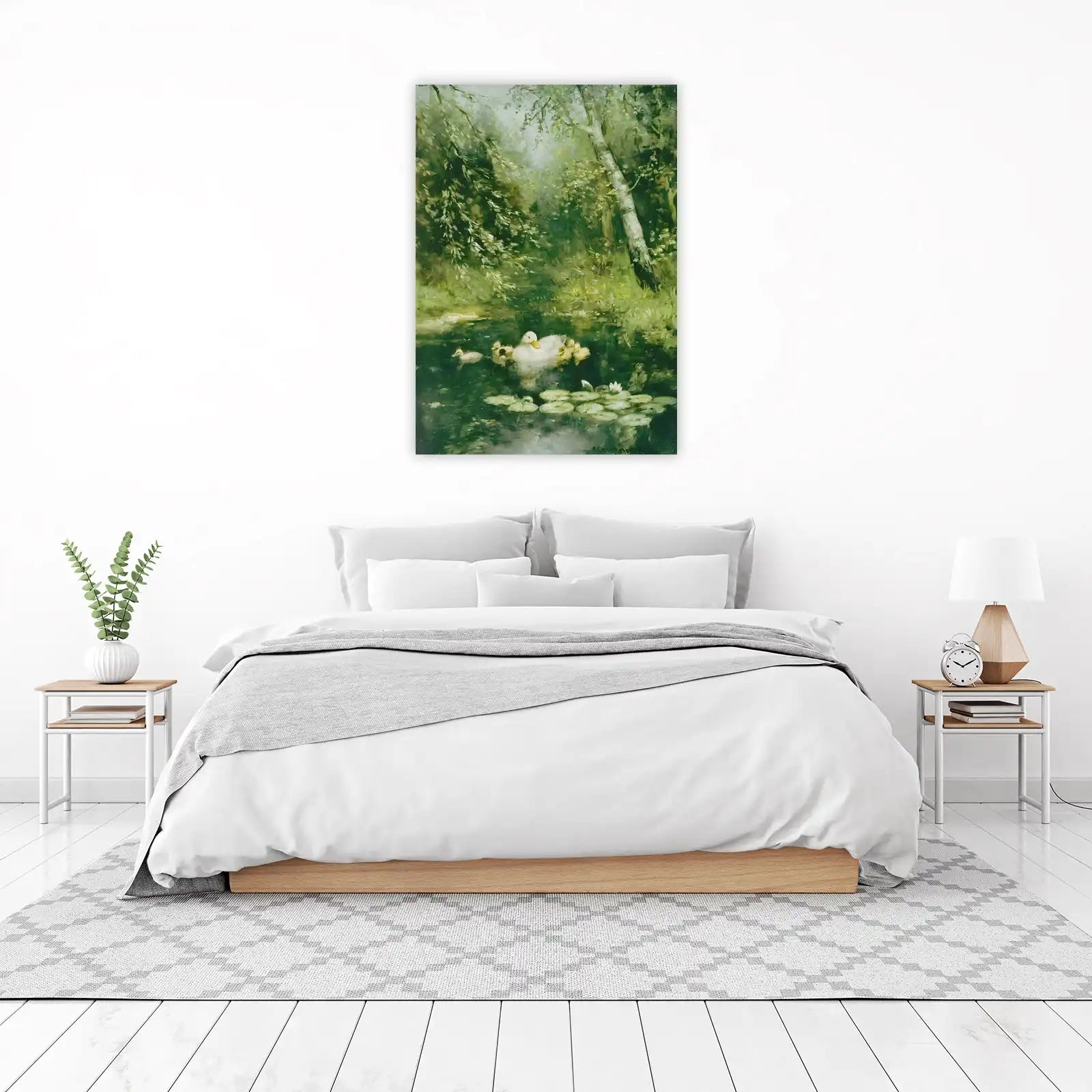 Tranquil Duckling Family Woodland Pond Wall Art