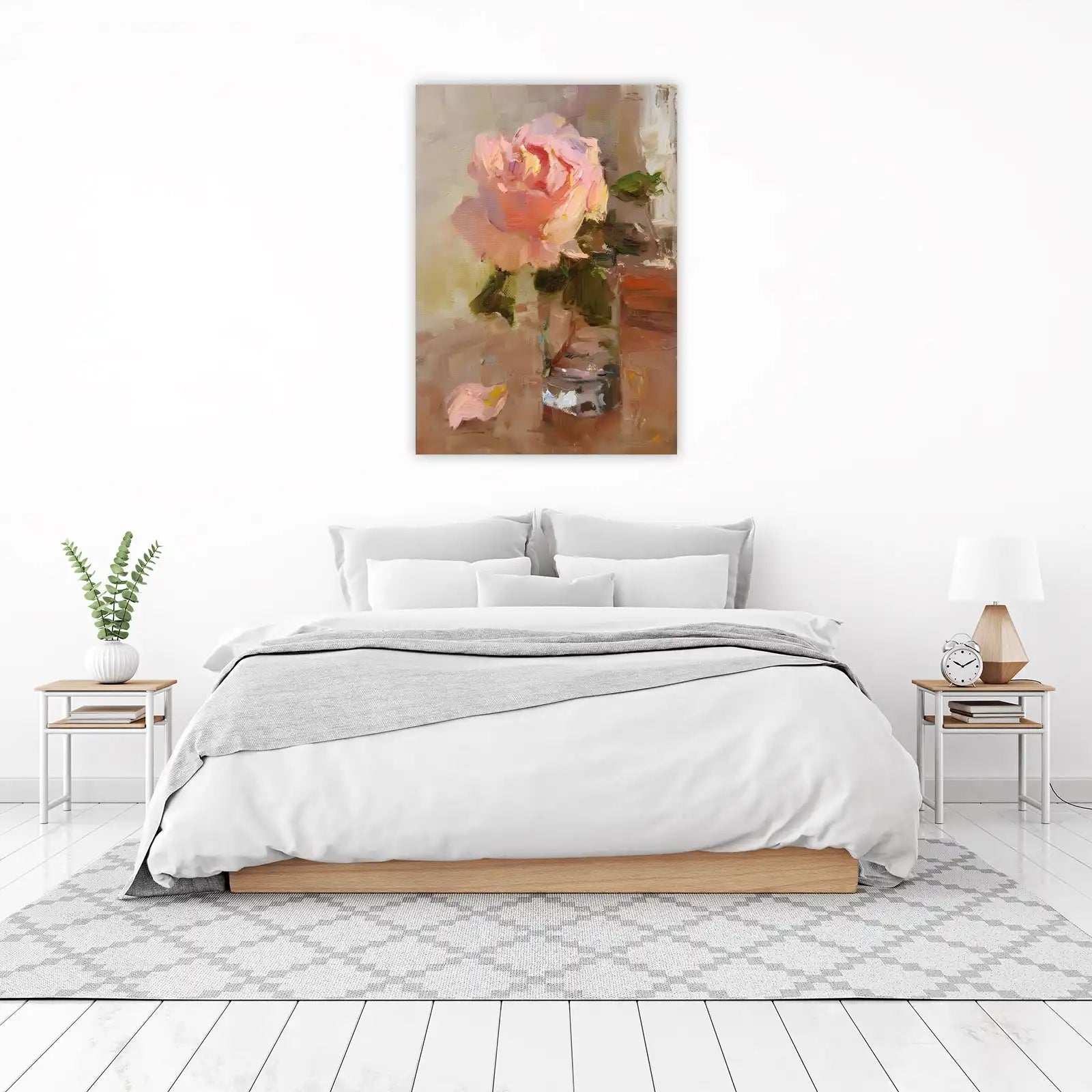 Soft Pink Rose Still Life Oil Painting Wall Art