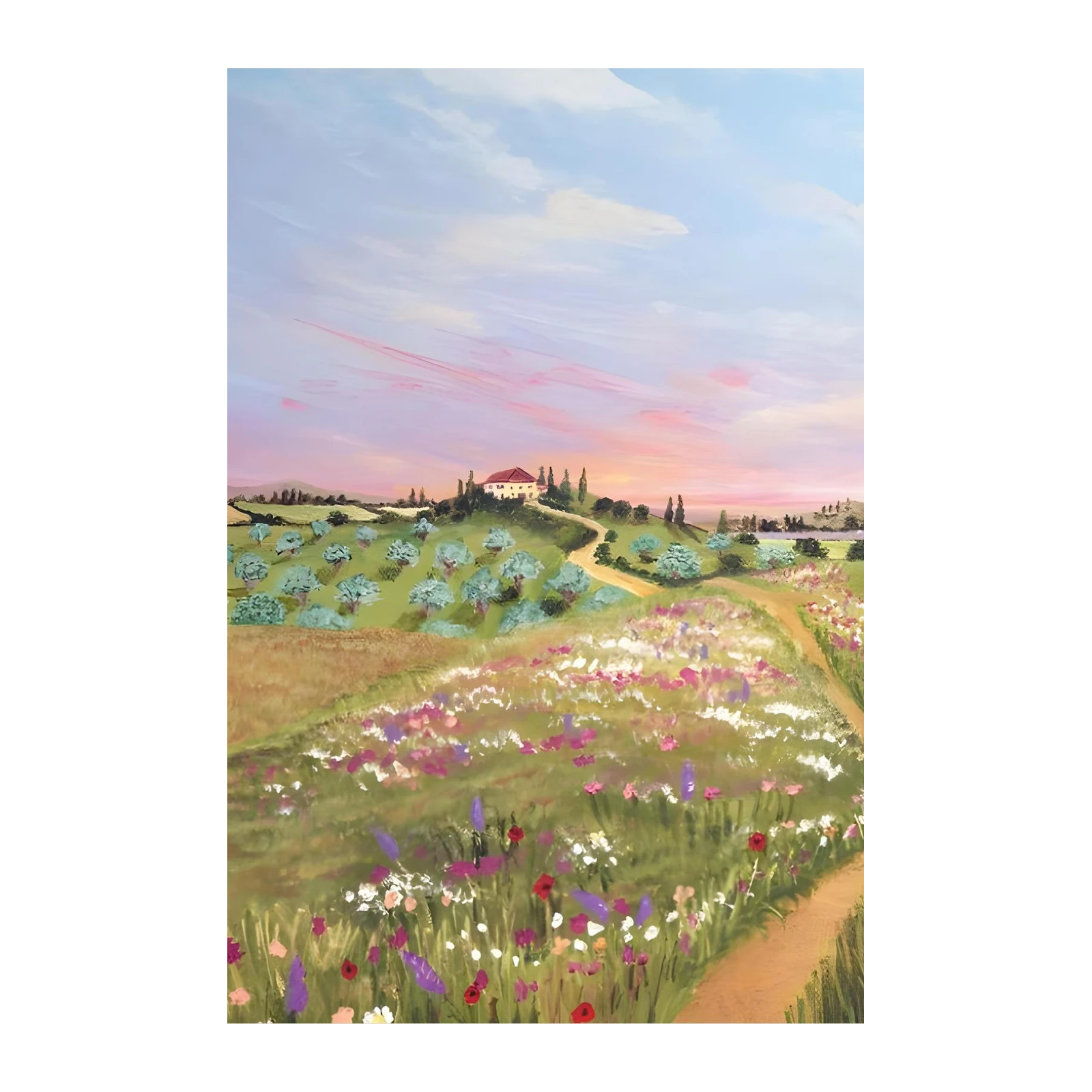 Tuscan Meadow Sunset Landscape Wall Art