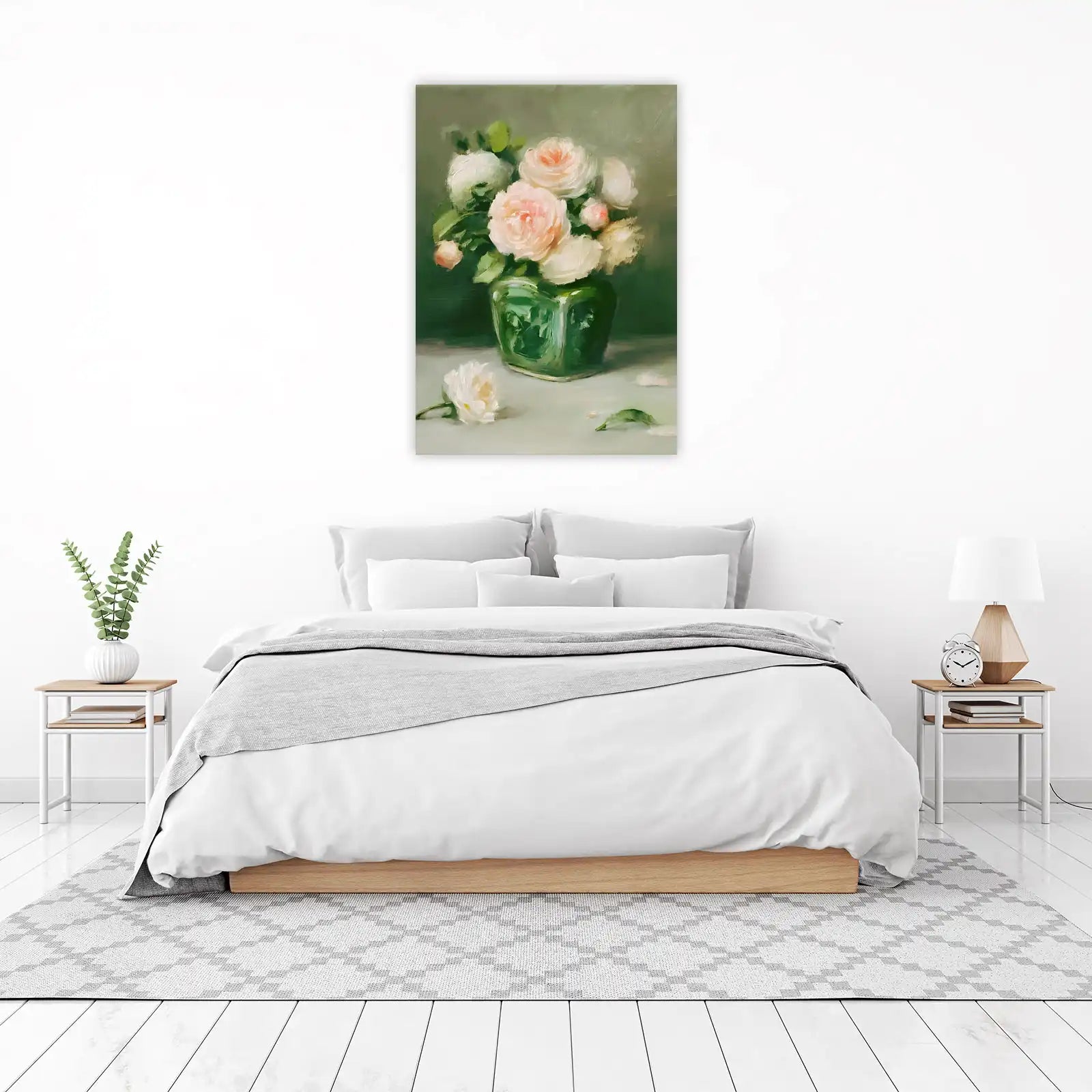 Soft Blush Rose Bouquet Oil Painting Wall Art